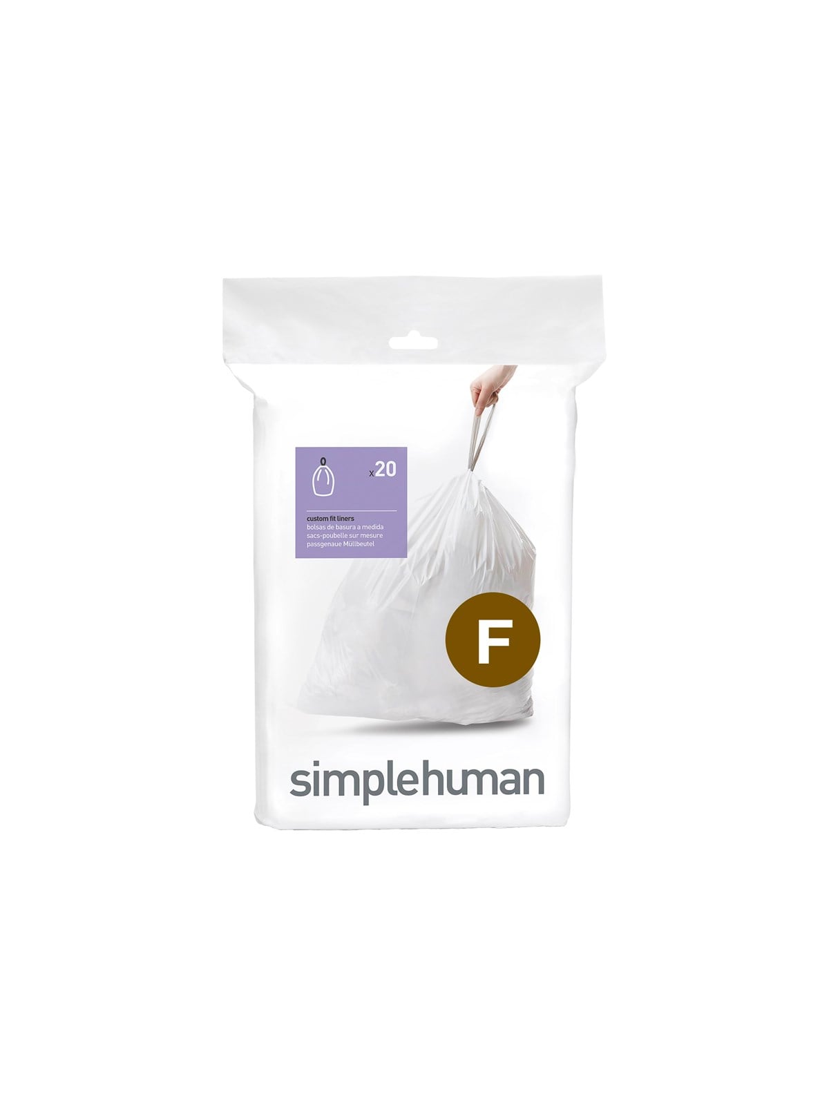 Simplehuman Kode F skræddersyede affaldsposer, pakke med 20, hvid, Rengøring