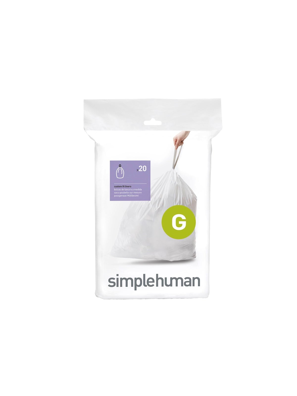 Simplehuman Kode G skræddersyede affaldsposer, pakke med 20, hvid, Rengøring