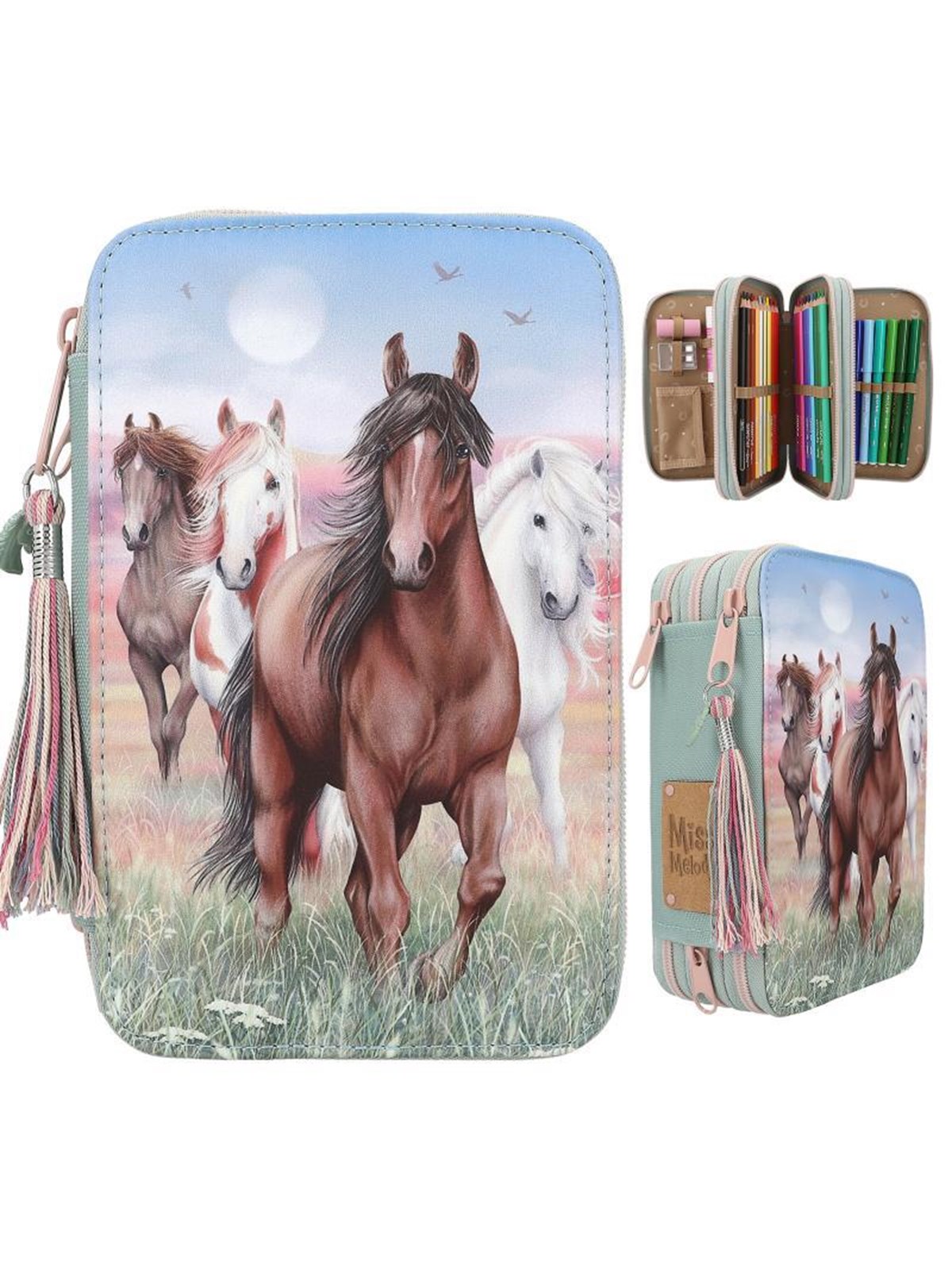 Depesche Miss Melody Triple Pencil Case HOOF CLATTER, Skoleudstyr
