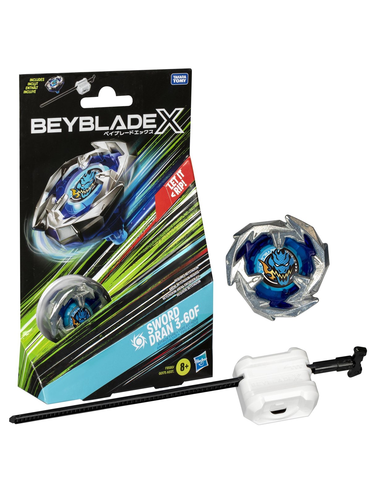 Beyblade X Sword Dran 3-60F Starter Pack Set with Attack Type Top & Launcher Ages 8+