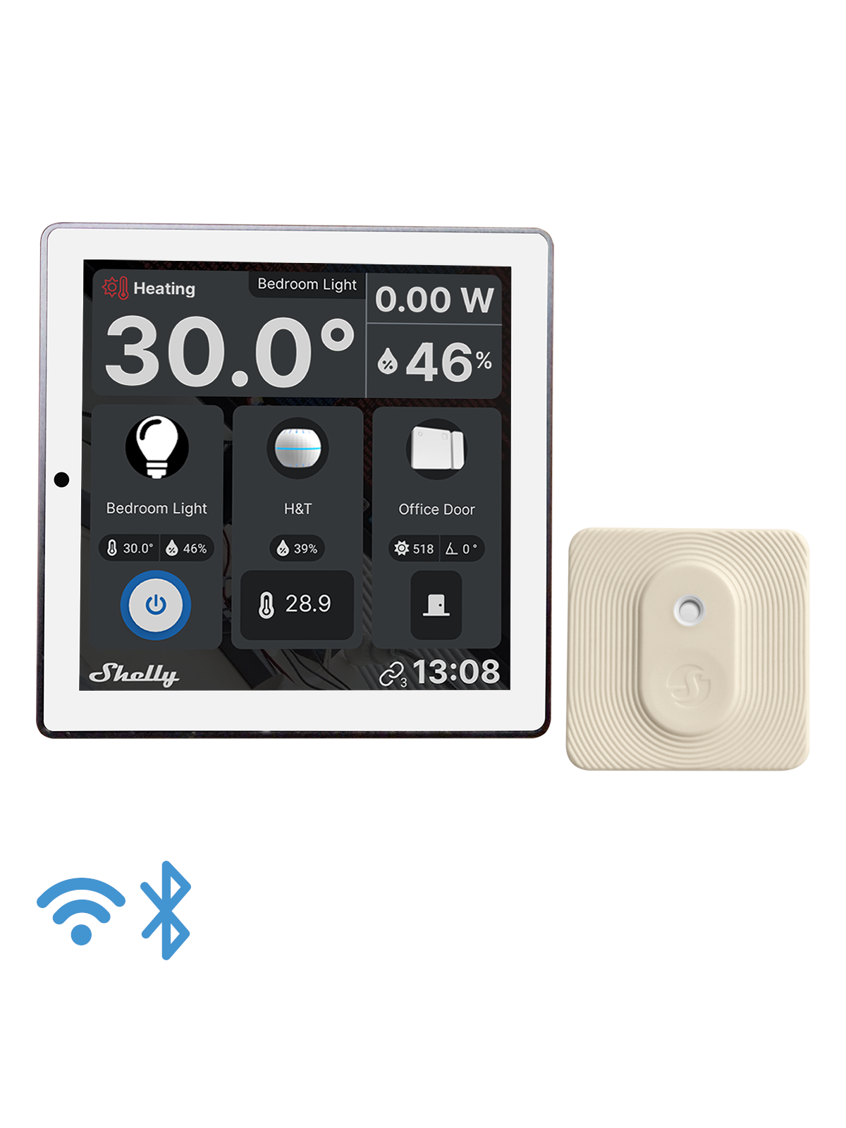 Shelly Wall Display White + BLU H&T Ivory - WiFi touch skærm, Smart Home