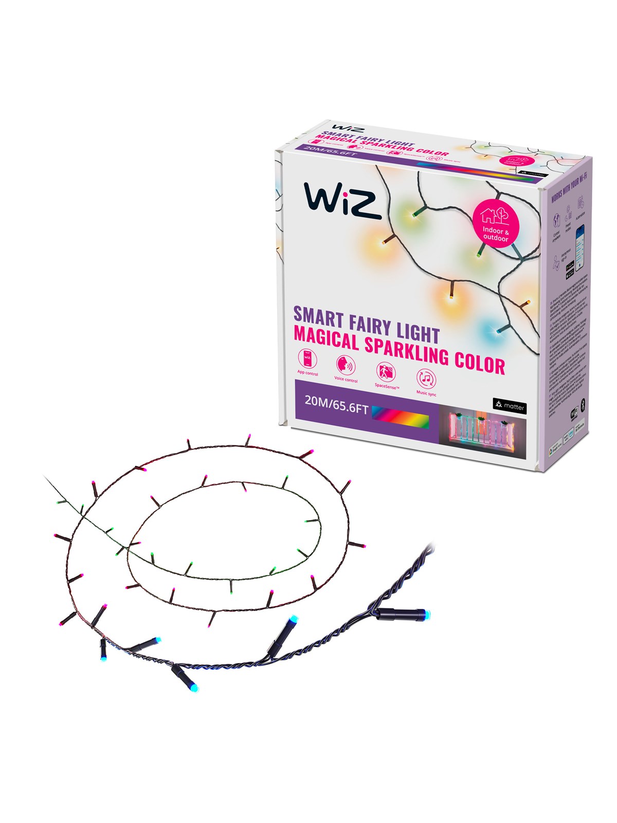 WiZ Smart Fairy Light lyskæde, 20 m, RGB og Justerbart hvidt lys, Smart Home