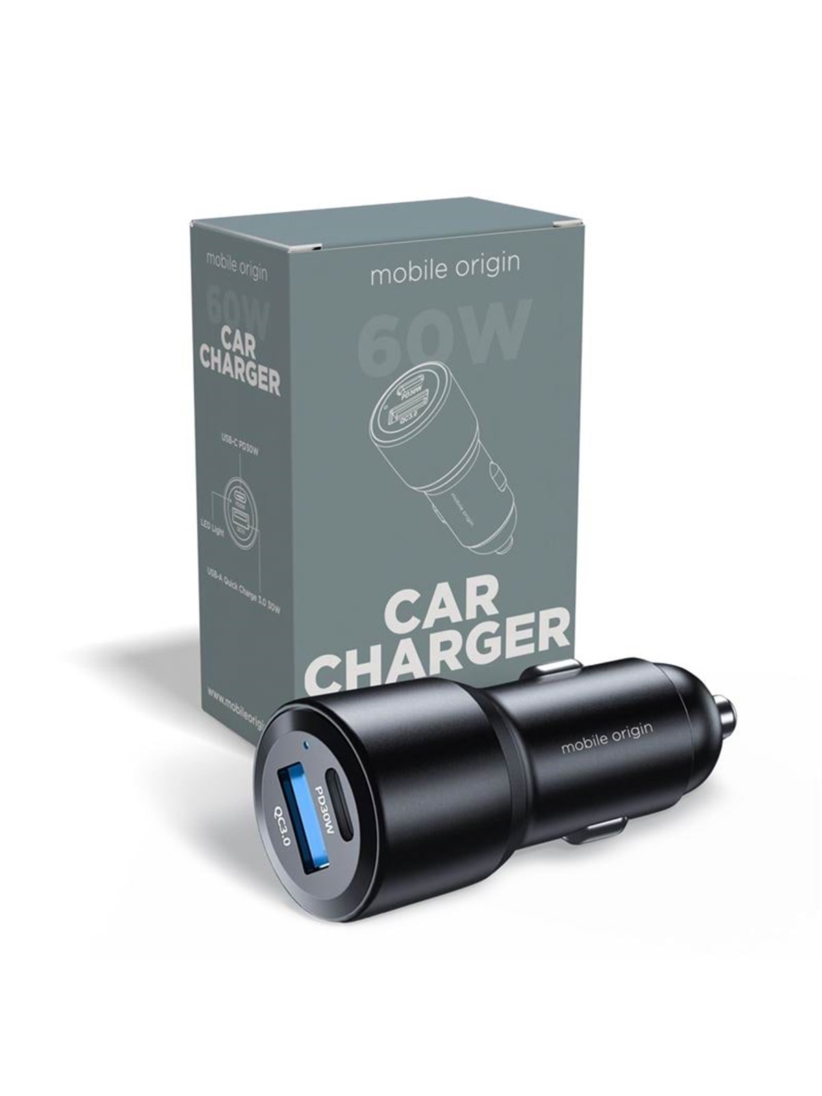 Mobile Origin Car Charger 60W USB-C and USB-A - CA2, Mobil Oplader