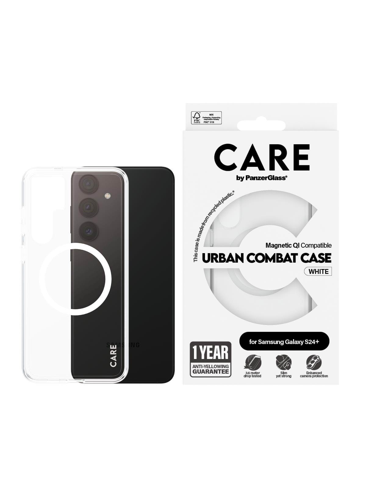 CARE by PanzerGlass Flagship Case Transparent Urban Combat w. White QI Compatible Samsung Galaxy S24+