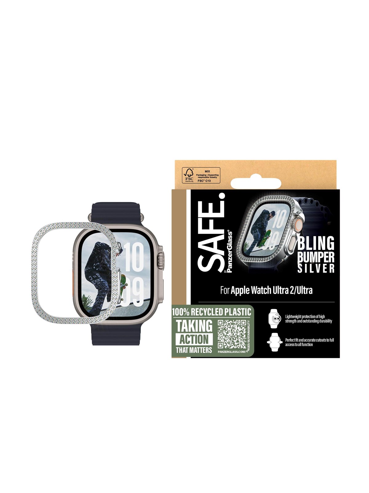 SAFE by PanzerGlass Bling Bumper Silver Apple Watch Ultra 2, Smartwatch Tilbehør