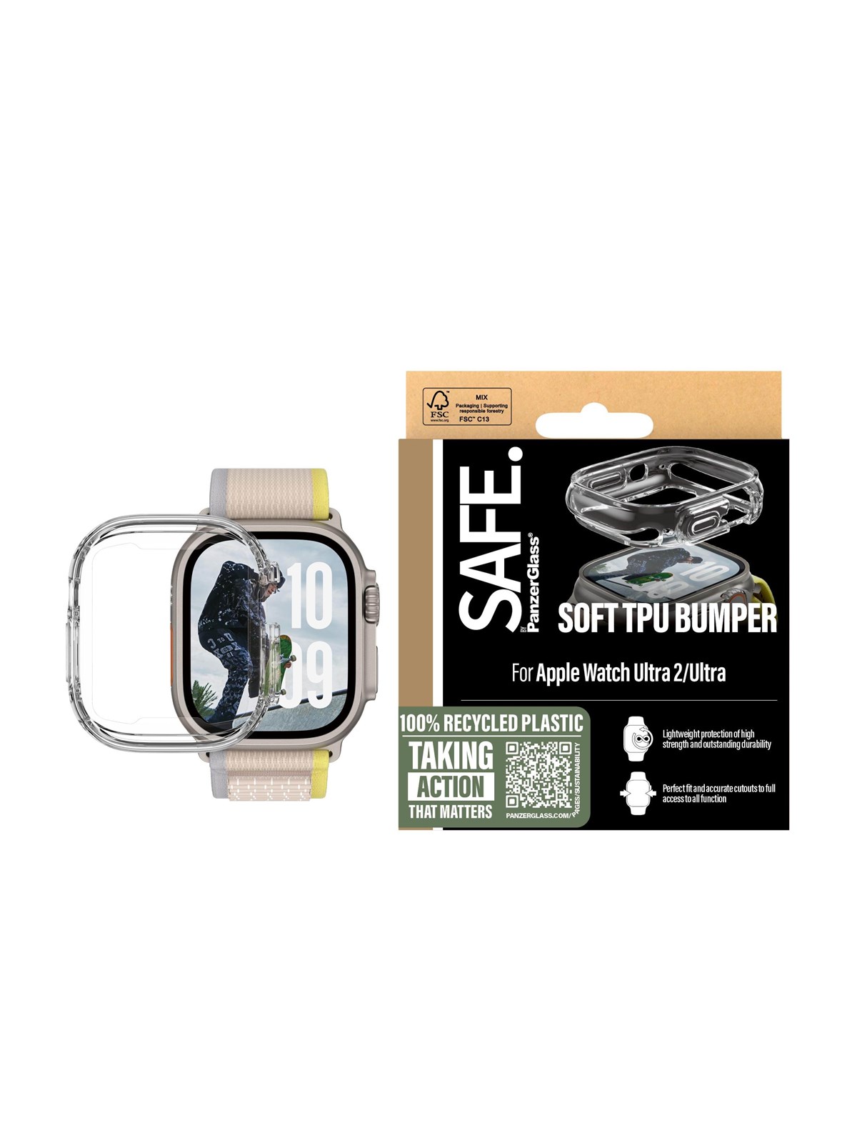 SAFE by PanzerGlass TPU Bumper Transparent Apple Watch Ultra 2, Smartwatch Tilbehør
