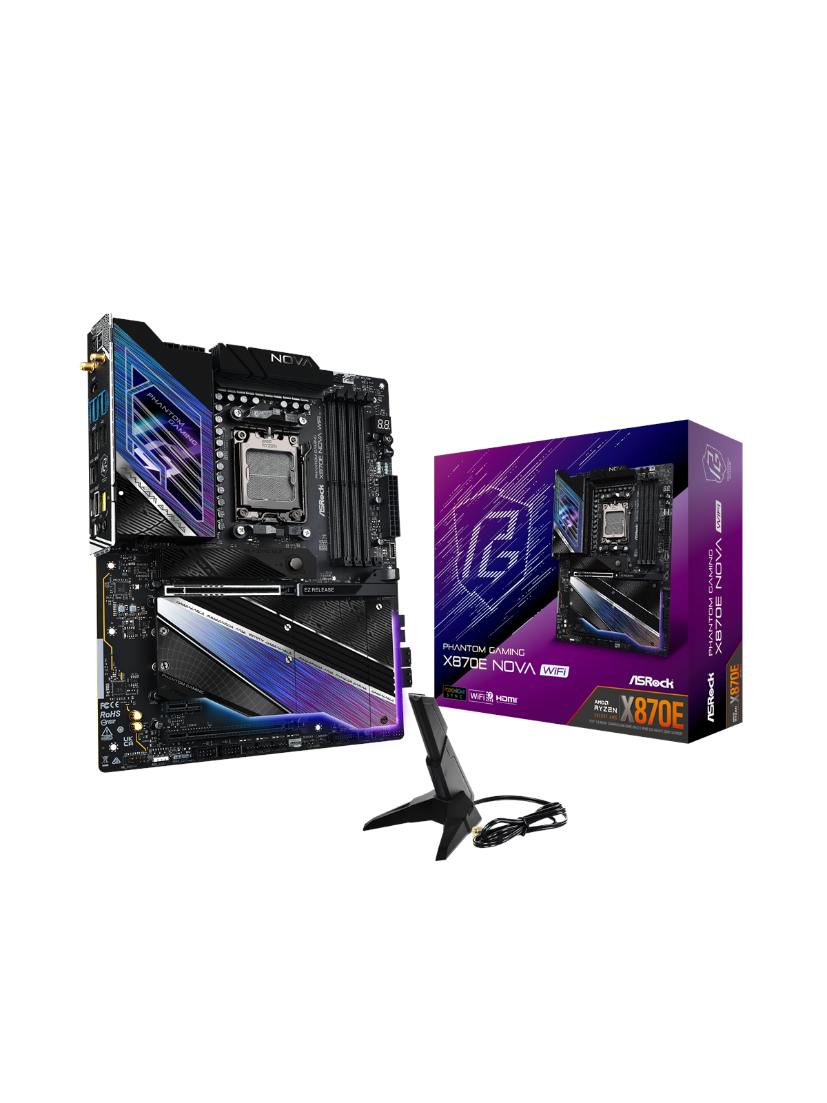 ASRock X870E NOVA WIFI Bundkort - AMD X870E - AMD AM5 socket - DDR5 RAM - ATX