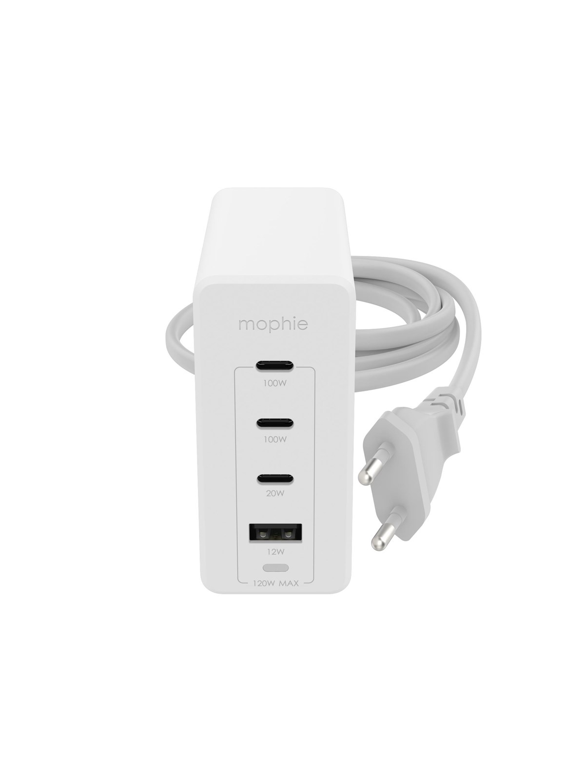 Mophie USB-C 120W Wall Adapter PD HUB (3xUSB-C + 1xUSB-A) GaN - White, Mobil Oplader