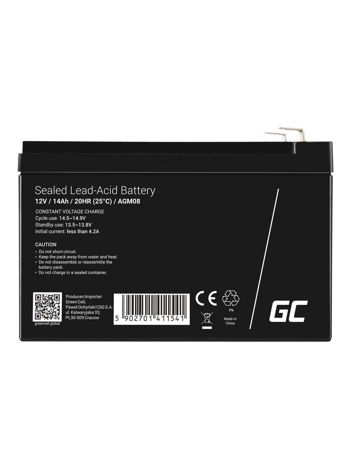 Green Cell AGM08 AGM 12V/14Ah Gel Deep Cycle, Ups