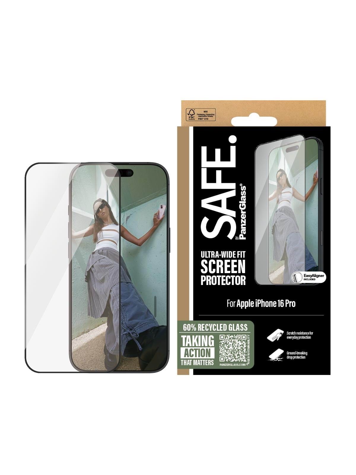 SAFE by PanzerGlass Screen Protection w. Black Frame iPhone 16 Pro | Ultra-Wide Fit