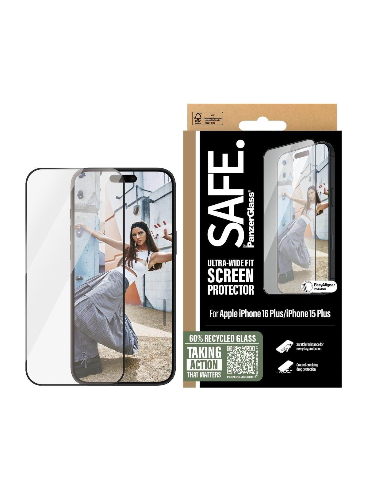 SAFE by PanzerGlass Screen Protection w. Black Frame iPhone 16 Plus | 15 Plus | Ultra-Wide Fit