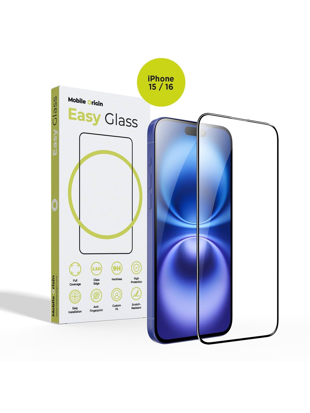 Mobile Origin EasyGlass - iPhone 15/iPhone 16, Beskyttelsesglas