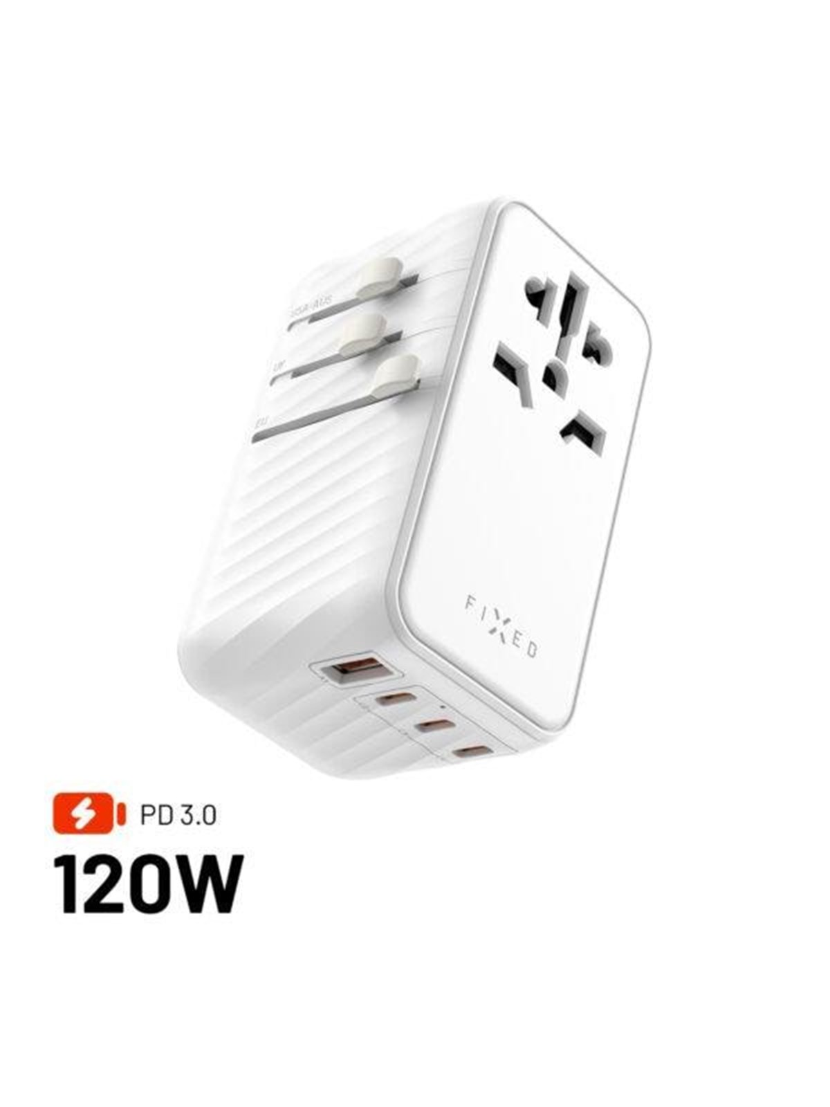 FIXED Travel Charger USB-C/USB-A 120W EU/UK/USA/AUS White, Mobil Oplader