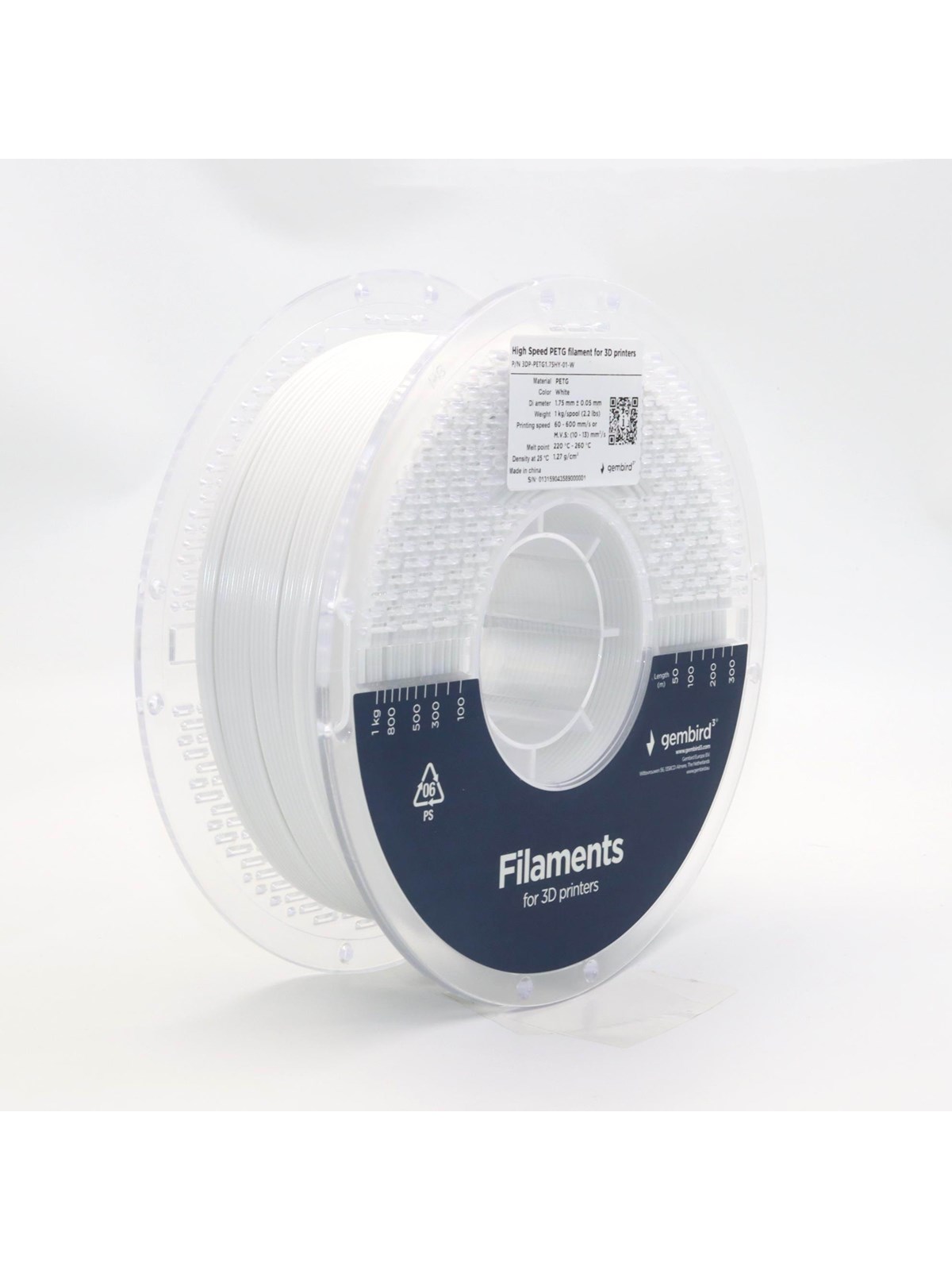 Gembird High Speed PETG (PET, PETT) - Hvid - 1.75mm ø - 1 kg