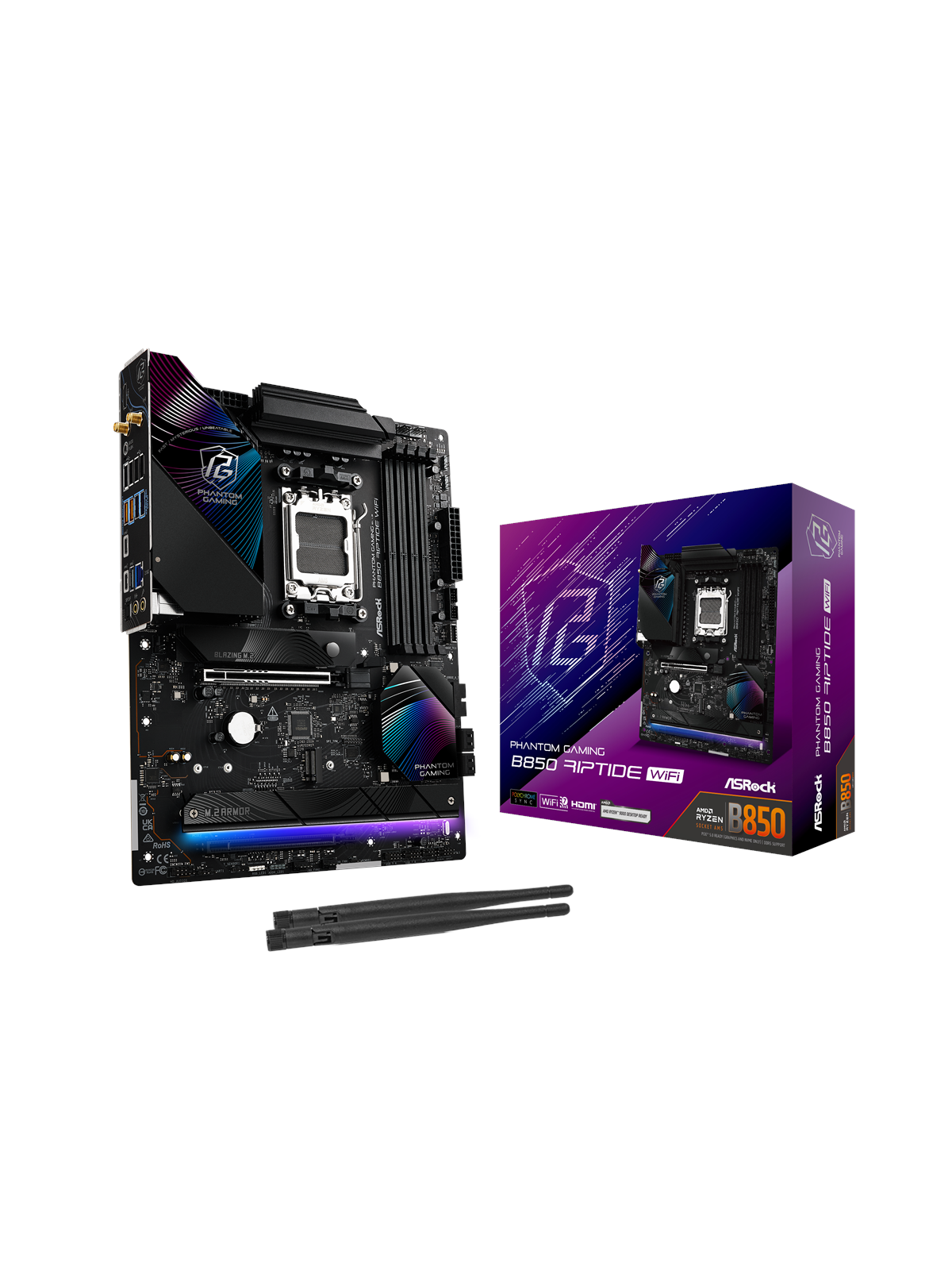 ASRock B850 Riptide WiFi Bundkort - AMD B850 - AMD AM5 socket - DDR5 RAM - ATX