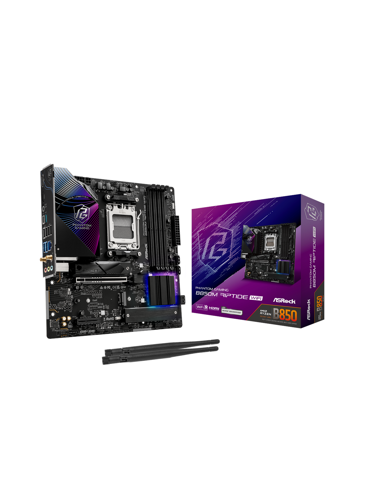 ASRock B850M Riptide WiFi Bundkort - AMD B850 - AMD AM5 socket - DDR5 RAM - Micro-ATX