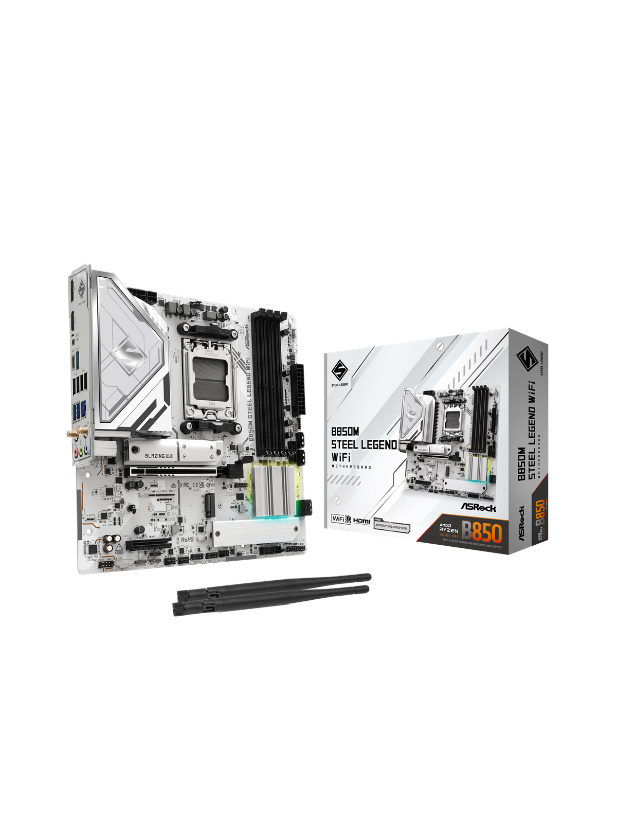 ASRock B850M Steel Legend WiFi Bundkort - AMD B850 - AMD AM5 socket - DDR5 RAM - Micro-ATX