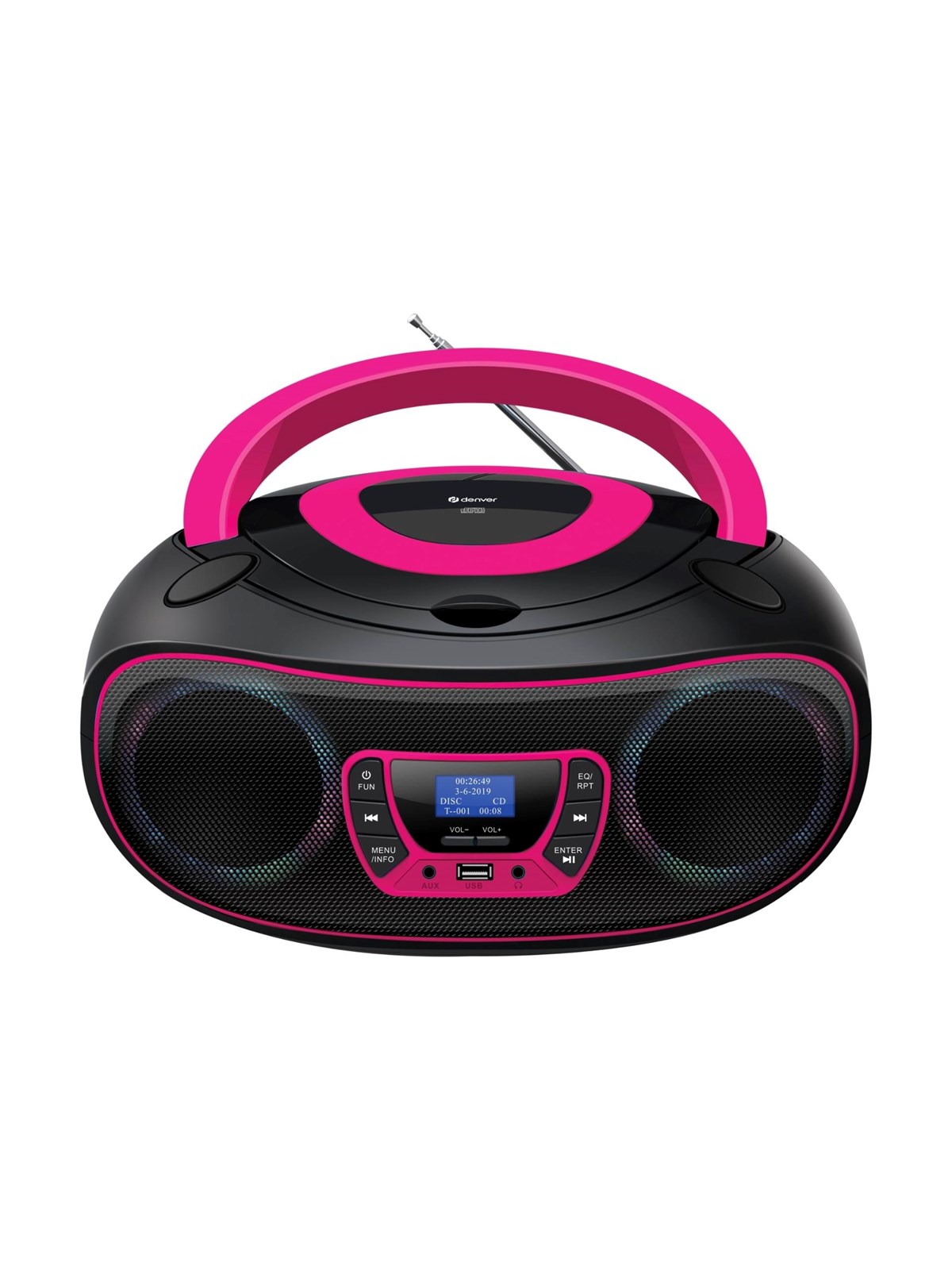 DENVER TDB-212P - Pink - DAB+ Boombox with Bluetooth & CD Player - Pink
