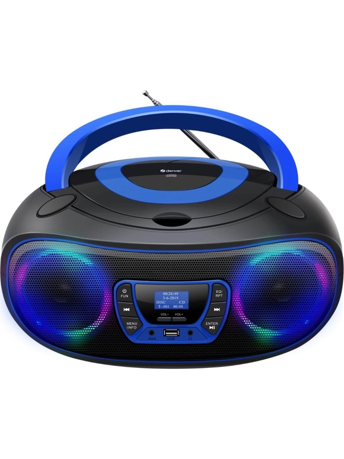 DENVER TDB-212BU - Blue - DAB+ Boombox with Bluetooth & CD Player, Cd Afspiller