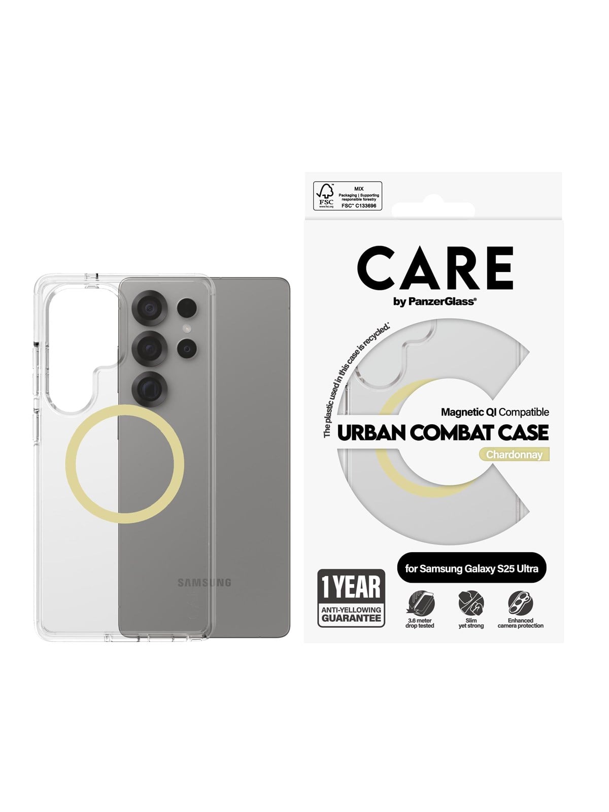 CARE by PanzerGlass Flagship Case Transparent Urban Combat w. Chardonnay QI Compatible Samsung Galaxy S25 Ultra