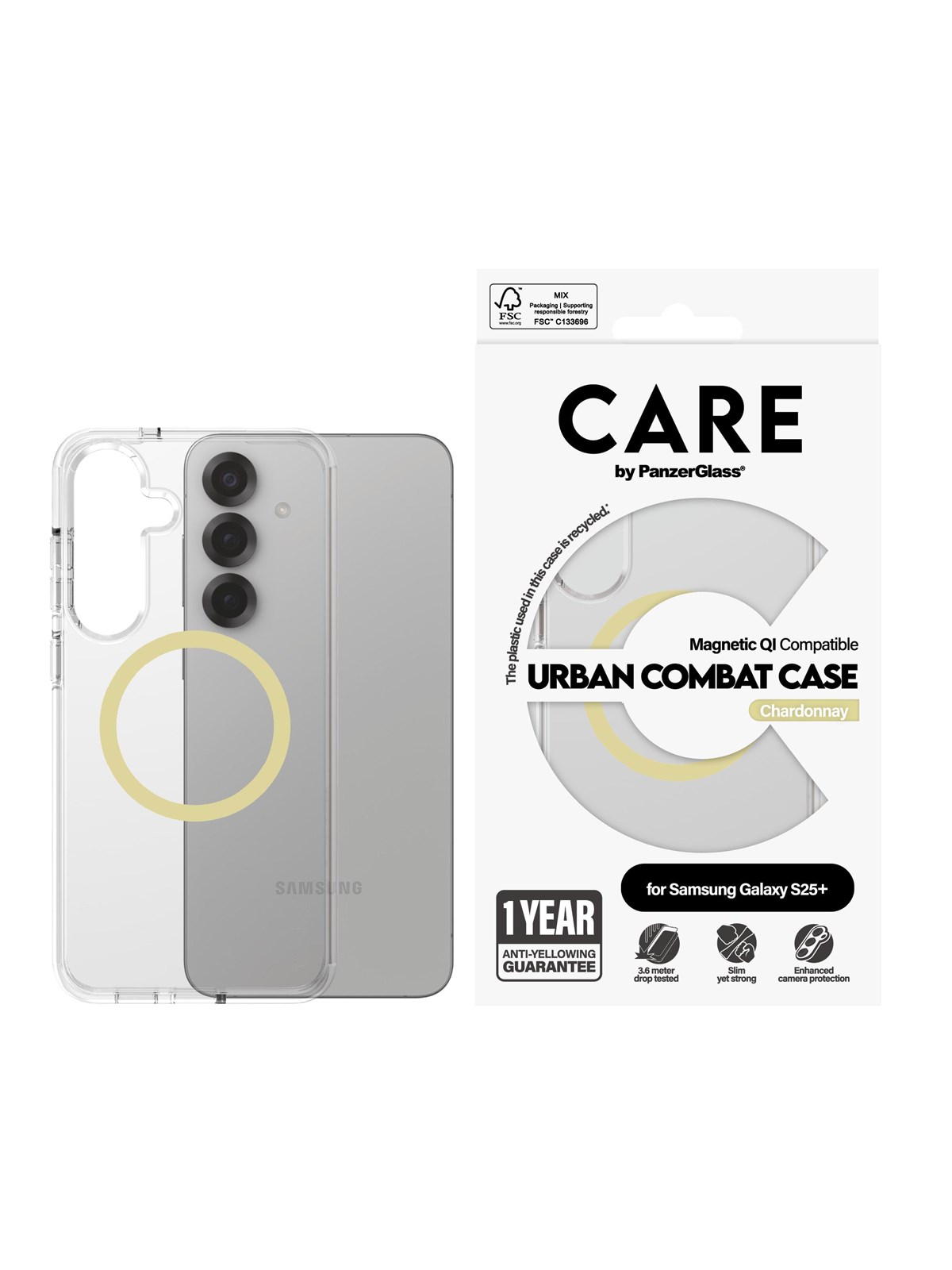 CARE by PanzerGlass Flagship Case Transparent Urban Combat w. Chardonnay QI Compatible Samsung Galaxy S25+