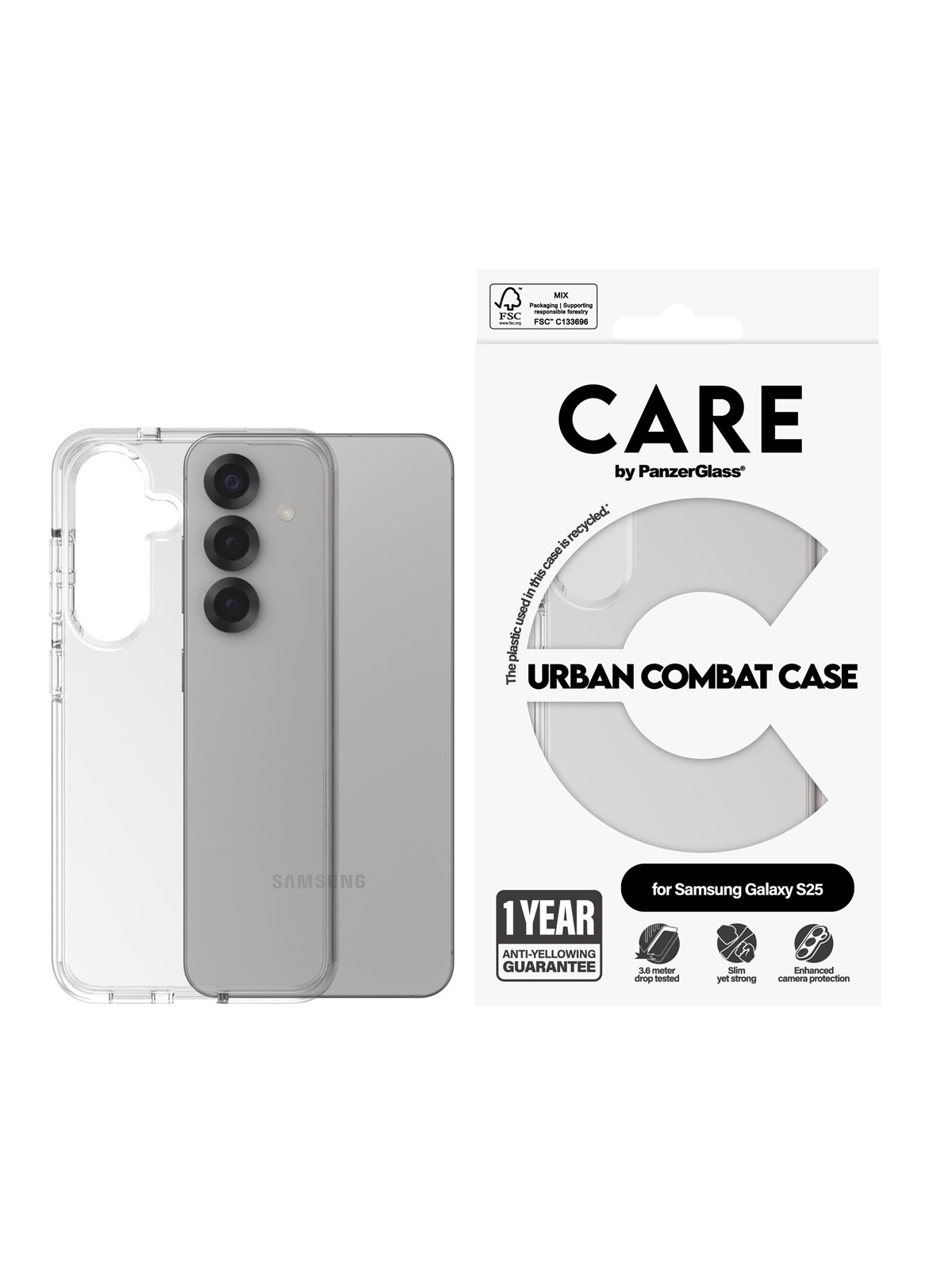 CARE by PanzerGlass Flagship Case Transparent Urban Combat w. Clear Frame Samsung Galaxy S25