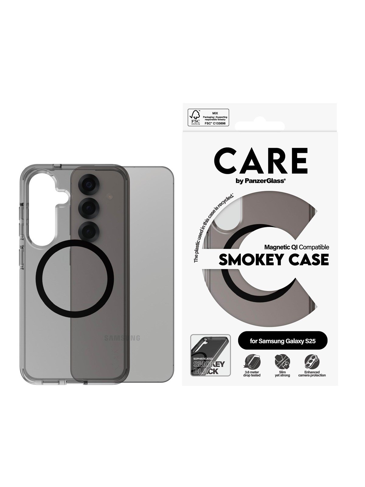 CARE by PanzerGlass Flagship Case Urban Combat Smokey w. Black QI Compatible Samsung Galaxy S25