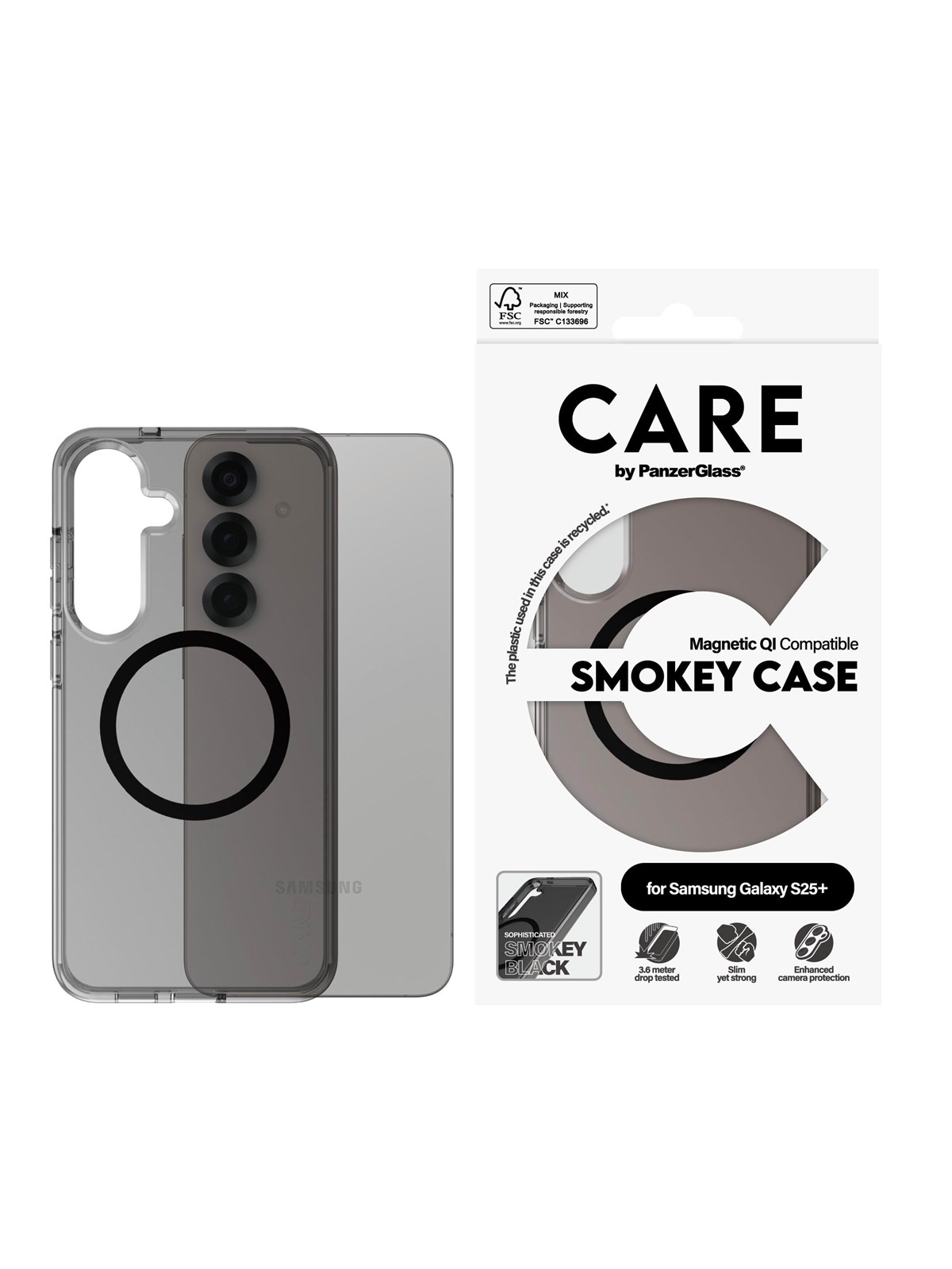 CARE by PanzerGlass Flagship Case Urban Combat Smokey w. Black QI Compatible Samsung Galaxy S25+