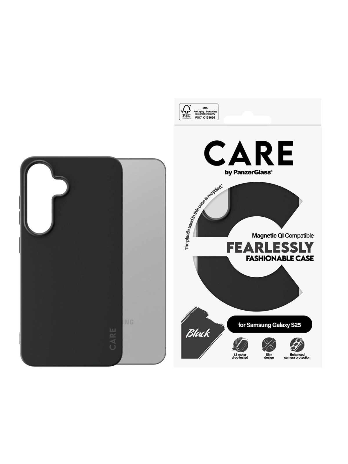 CARE by PanzerGlass Fashionable Case Black w. QI Compatible Samsung Galaxy S25