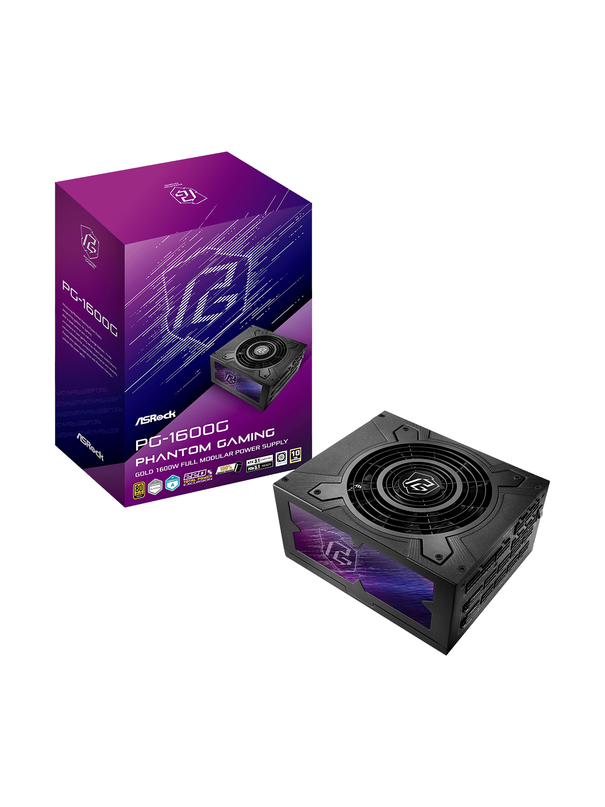 ASRock PG-1600G Strømforsyning - 1600 Watt - 135 mm - ATX 3.1 - 80 Plus Gold certified