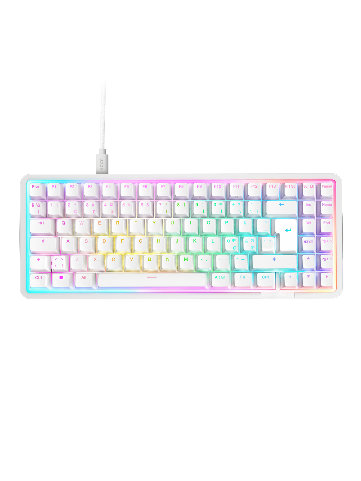 NZXT Function Elite MiniTKL White - Gaming Tastatur - Uden Numpad - Nordisk - Hvid