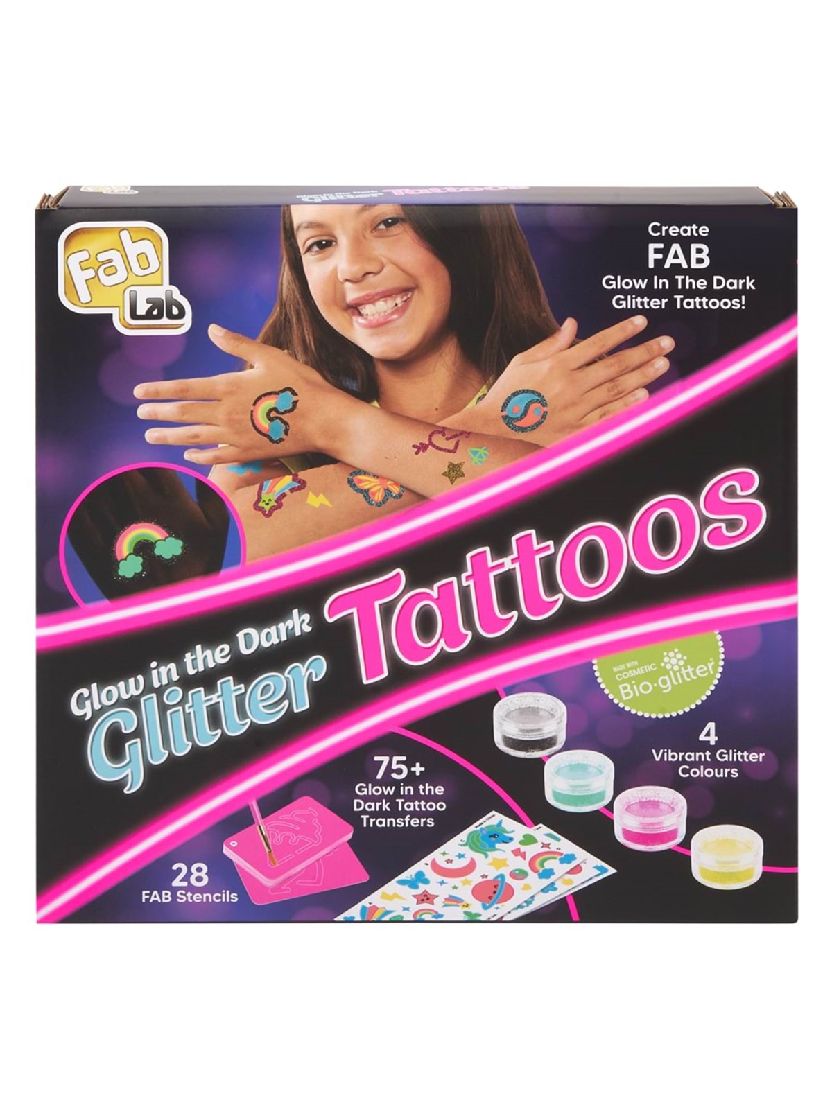 Fab Lab Glitter Tatoveringer med Glow in the dark, Legetøj