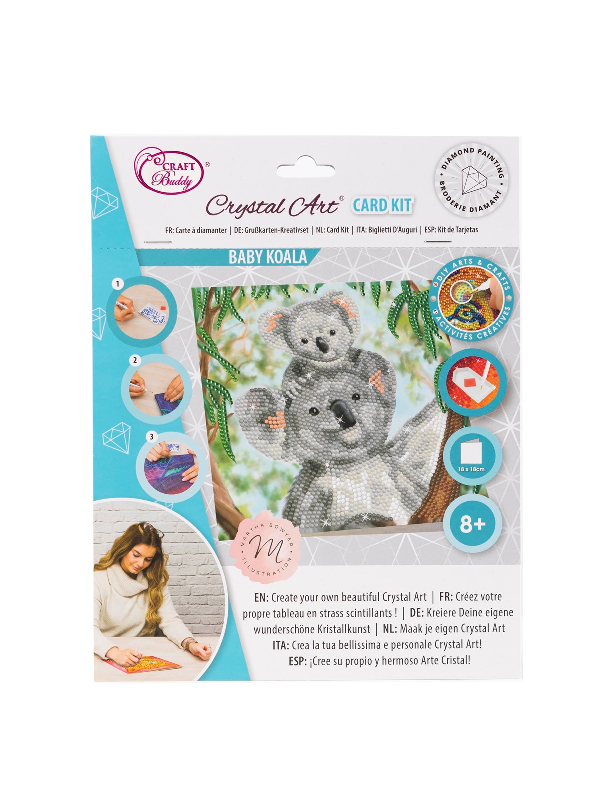 Craft Buddy Koala Cuddles 18x18cm Crystal Art Card, Legetøj