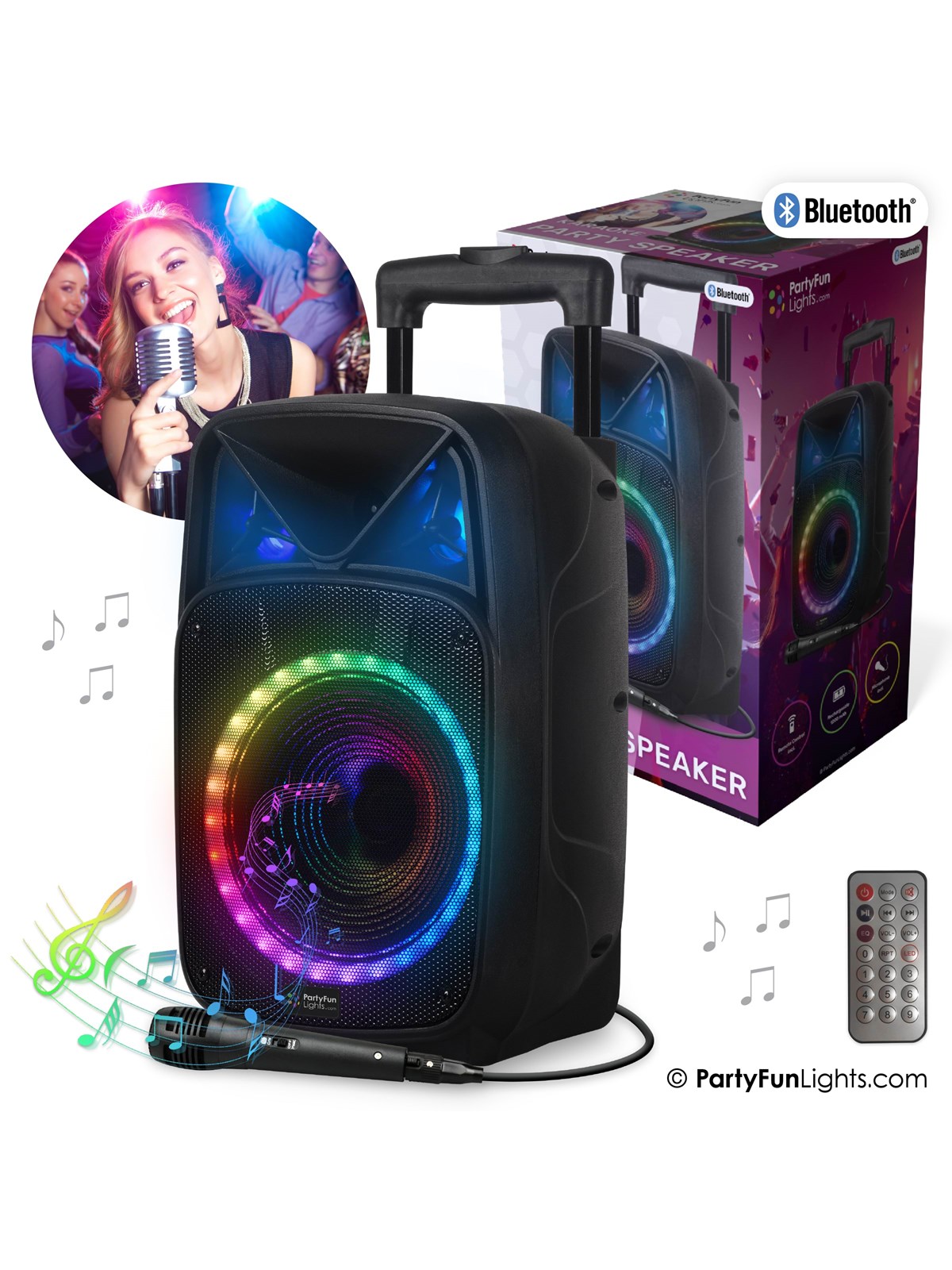 Party Funlight Karaoke party højttaler med håndtag & hjul, Musik