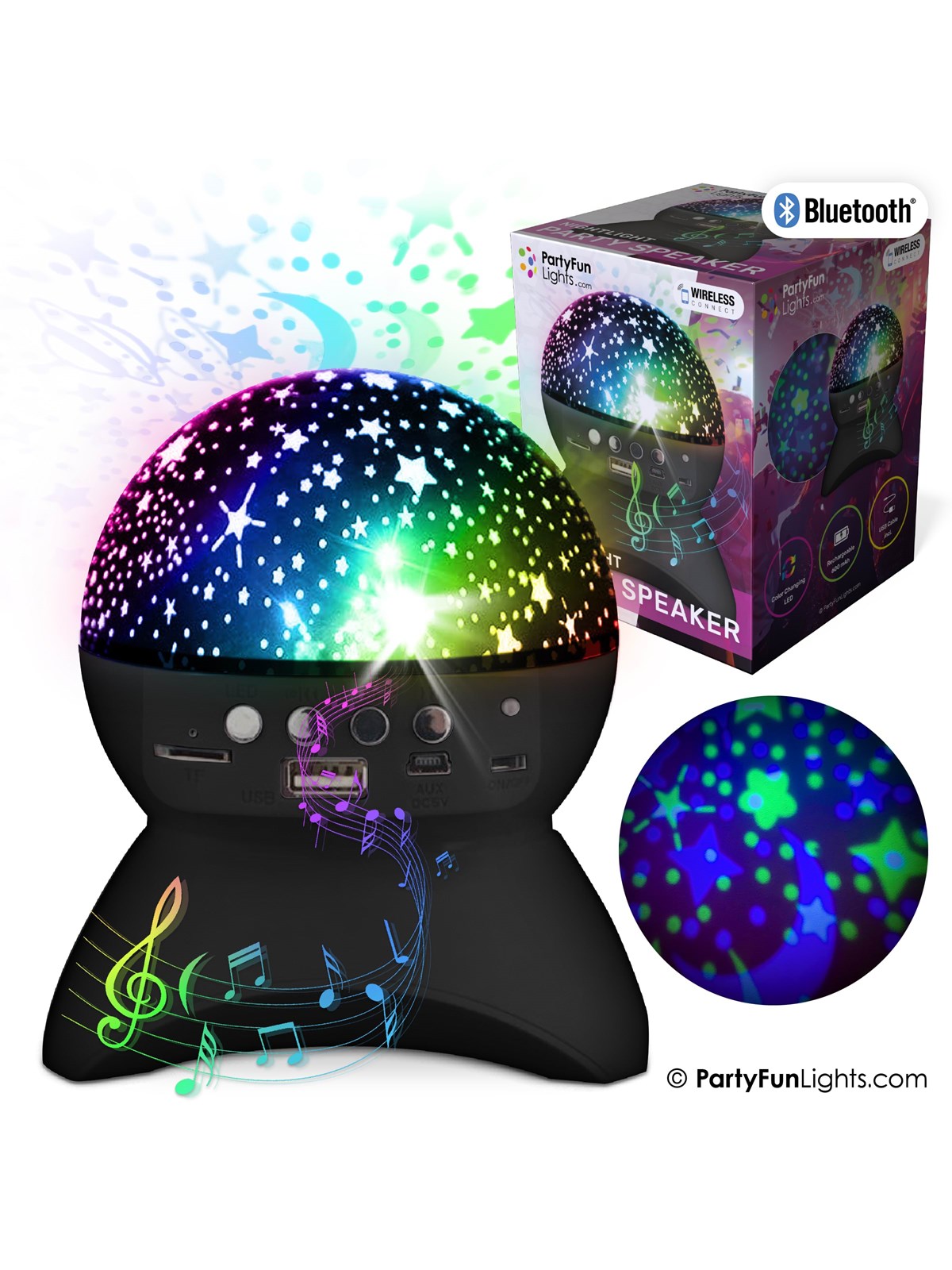 Party Funlight Stjernehimmel Bluetooth højttaler - Sort, Musik
