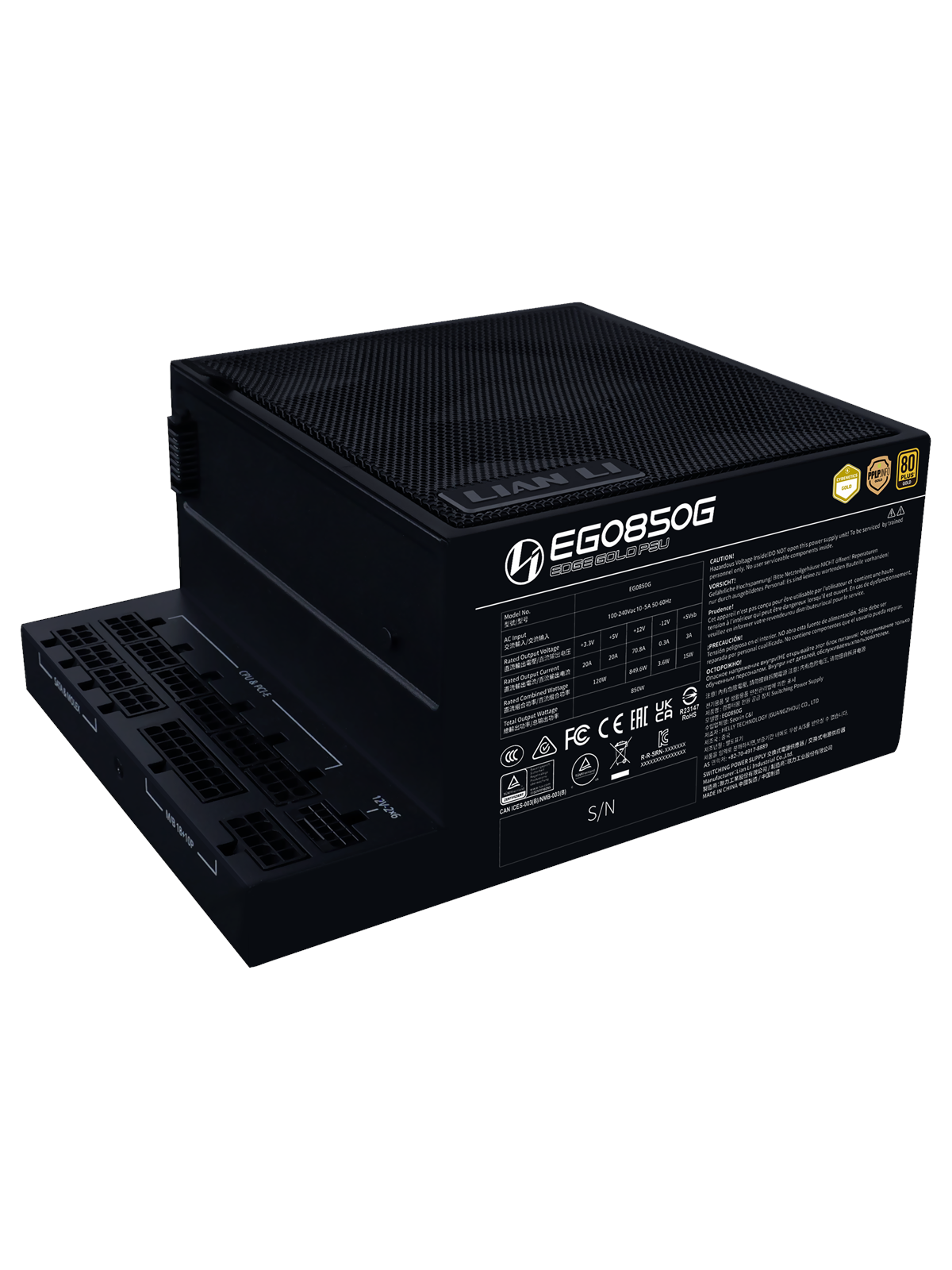 Lian Li Edge Gold 850W Black Strømforsyning - 850 Watt - 120 mm - ATX 3.1 - 80 Plus Gold certified