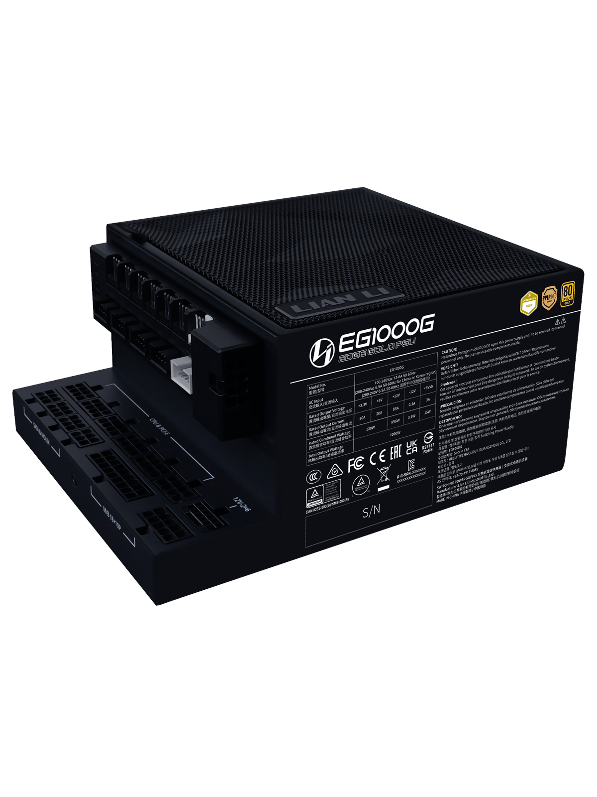Lian Li Edge Gold 1000W Black (with USB HUB) Strømforsyning - 1000 Watt - 120 mm - ATX 3.1 - 80 Plus Gold certified