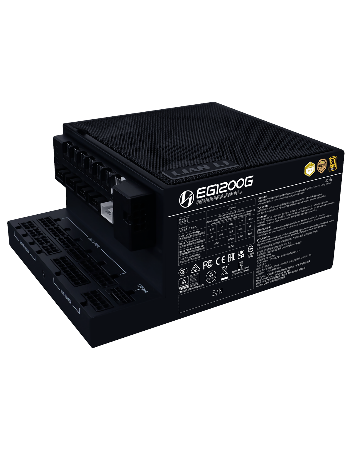 Lian Li Edge Gold 1200W Black Strømforsyning - 1200 Watt - 120 mm - ATX 3.1 - 80 Plus Gold certified