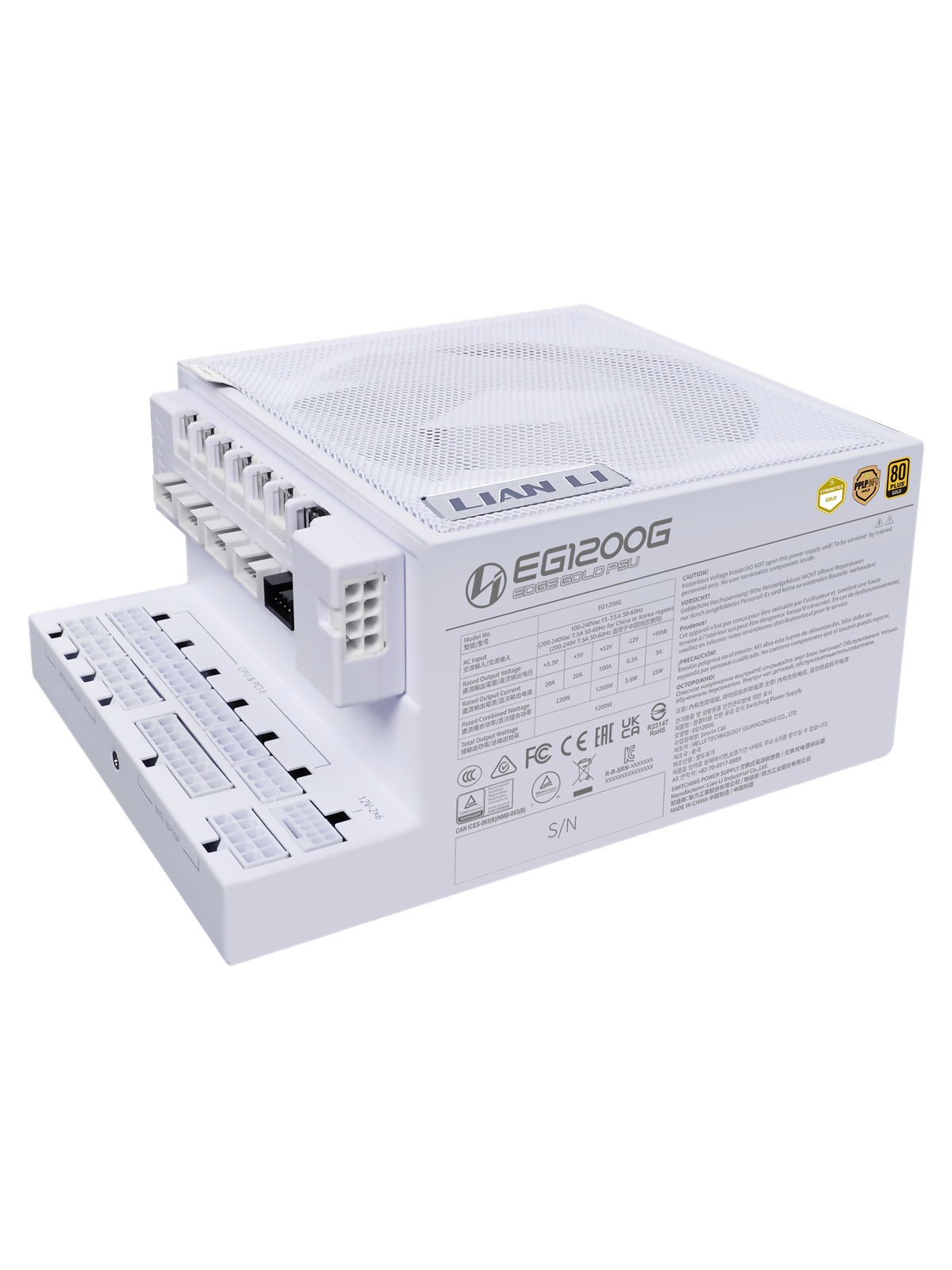 Lian Li Edge Gold 1200W White Strømforsyning - 1200 Watt - 120 mm - ATX 3.1 - 80 Plus Gold certified