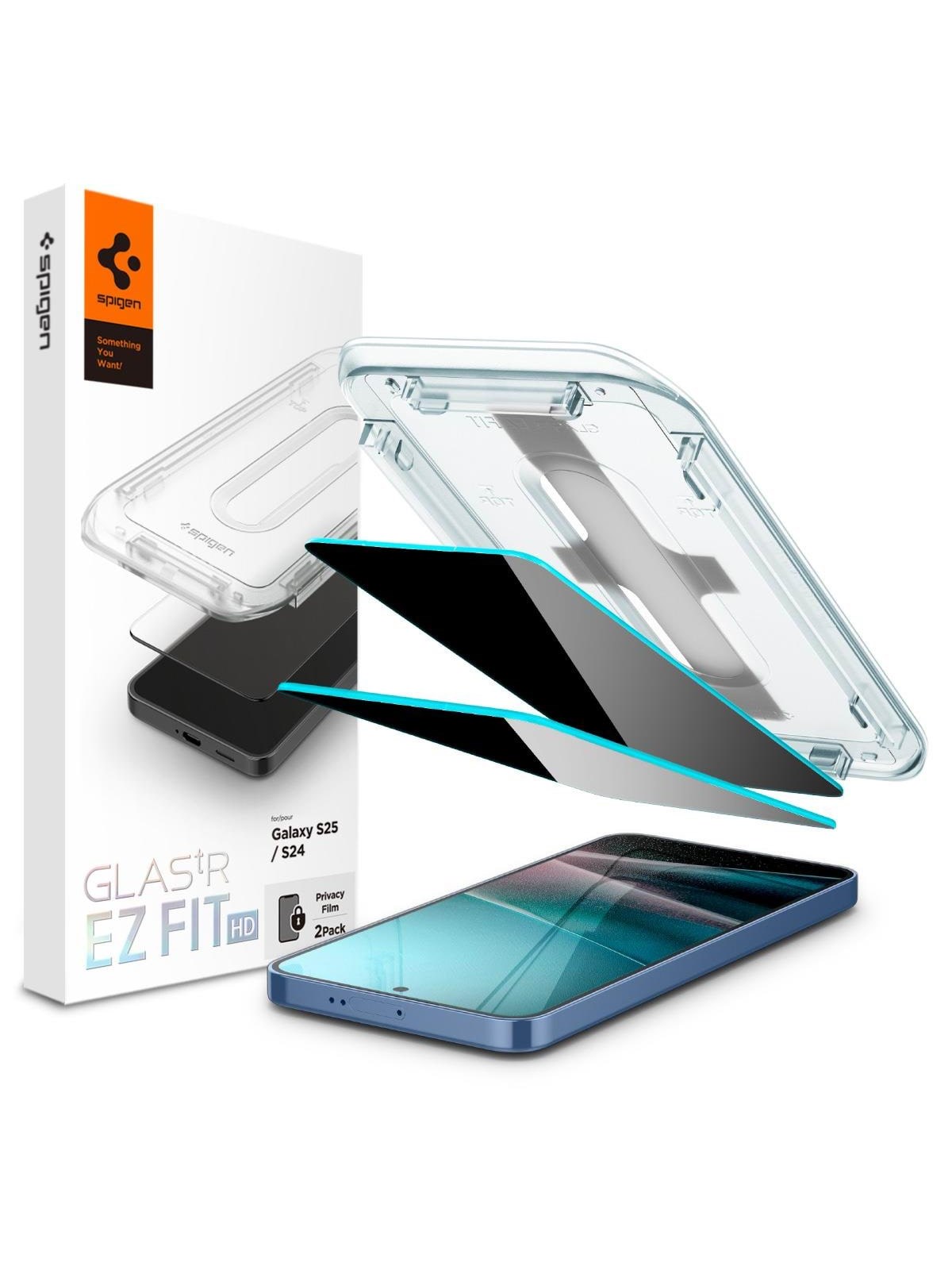 Spigen Glass tR EZ Fit HD (Privacy) 2 Pack - Samsung Galaxy S25/S24, Beskyttelsesglas