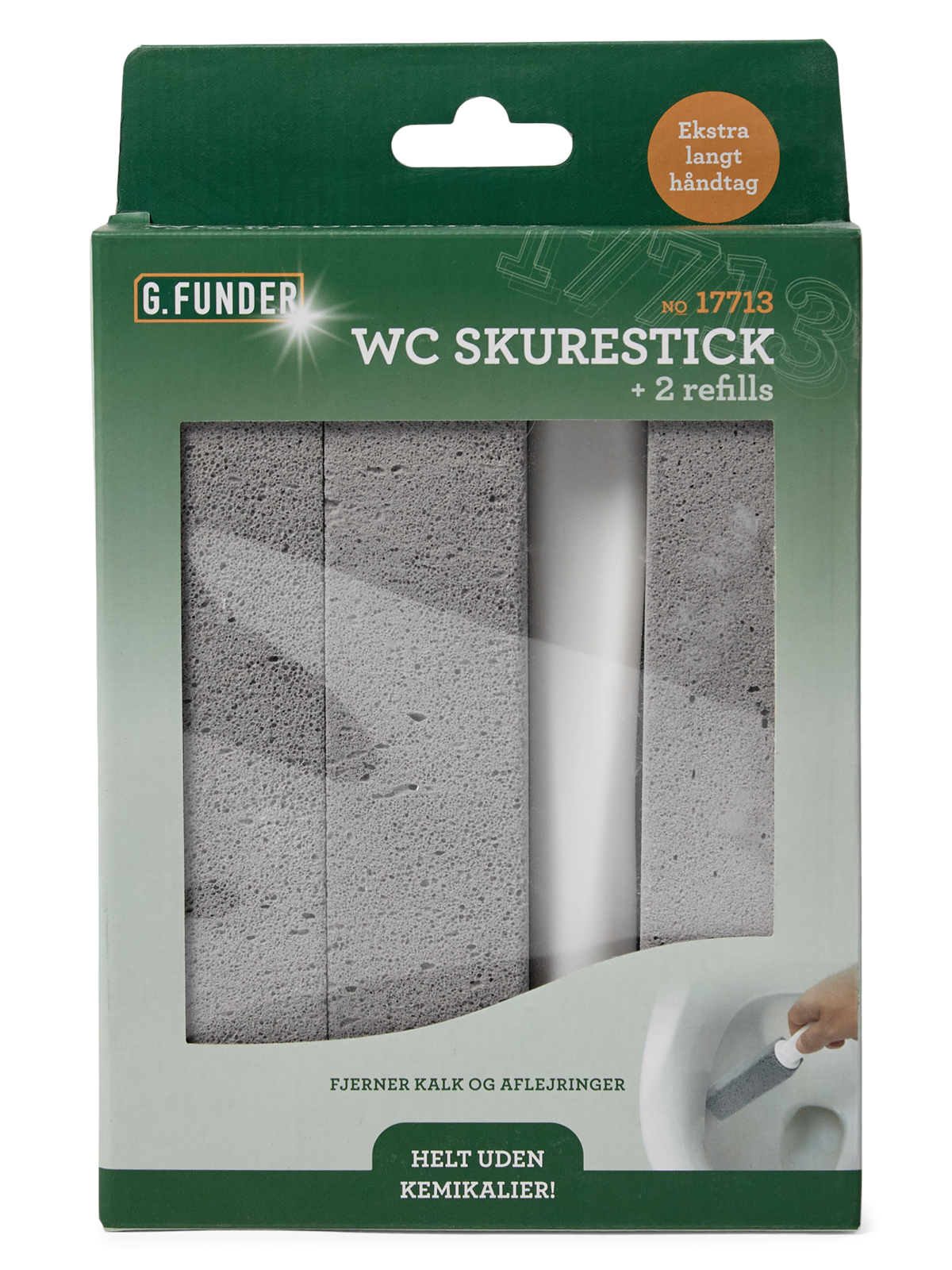 G.Funder WC-skurestick med ekstra lang håndtag og 2 refills (i colorbox)