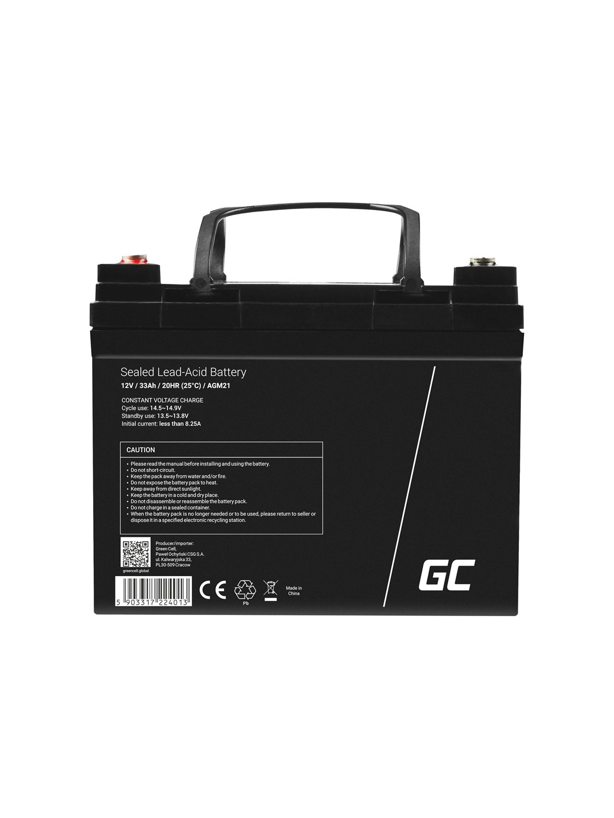 Green Cell AGM21 AGM 12V/33Ah Gel Deep Cycle, Ups