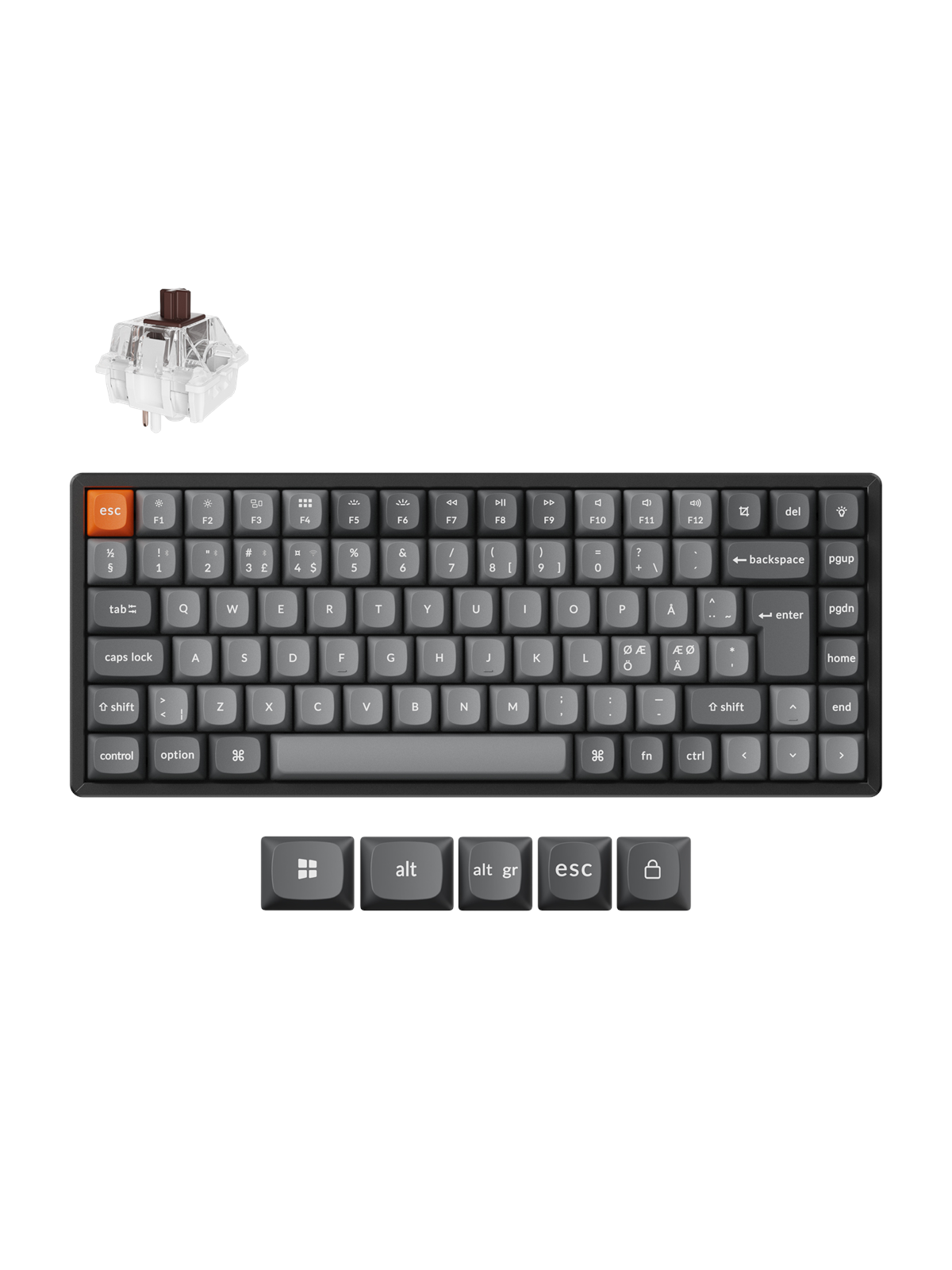 Keychron K2 MAX QMK/VIA Wireless Tri-Mode - Super Brown - Gaming Tastatur - Uden Numpad - Nordisk - Sort