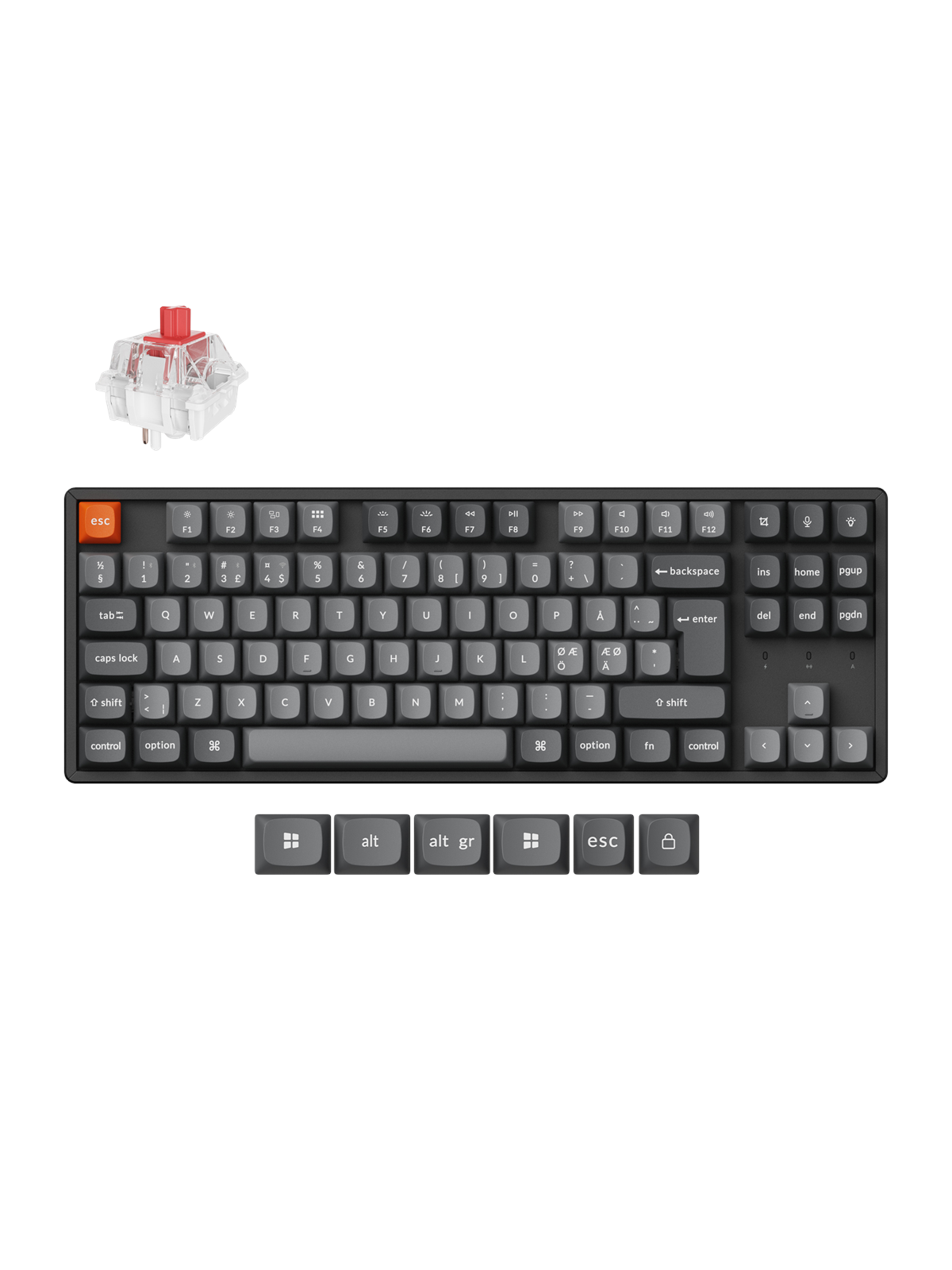 Keychron K8 MAX QMK/VIA Wireless Tri-Mode - Super Red - Gaming Tastatur - Uden Numpad - Nordisk - Sort