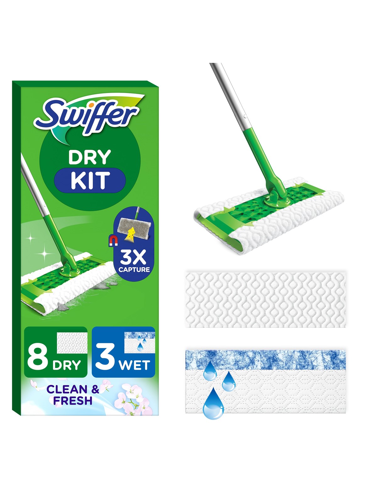 Swiffer Floor Handle 1 (+8dry +3wet), Rengøring