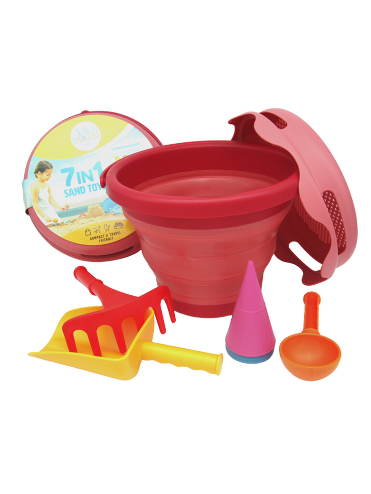 CompactToys 7in1 Sandtoys // Red, Udendørsleg