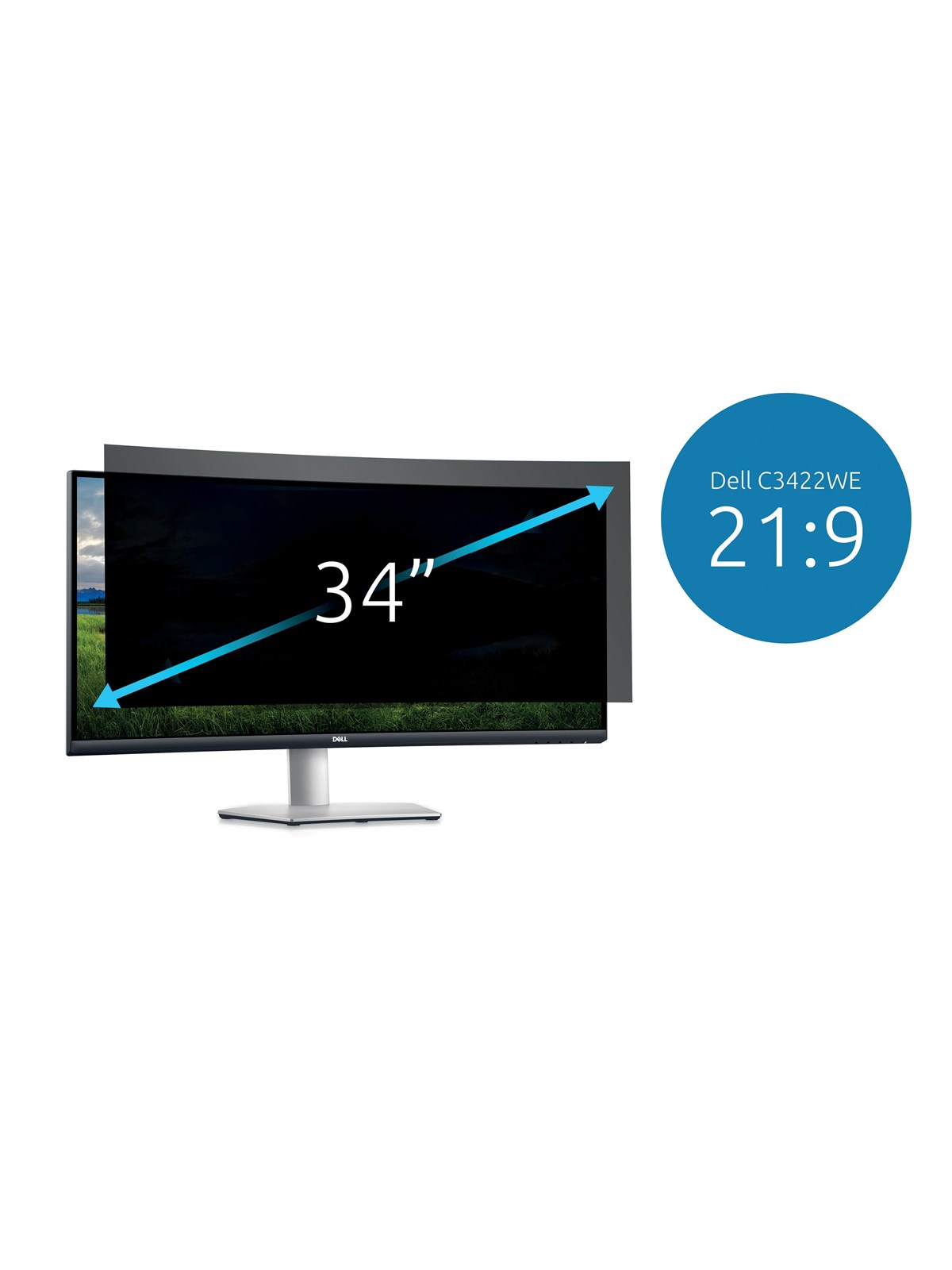Kensington Dell 34" C3422WE buet skærm 21:9 skærmfilter, aftageligt 2-vejs