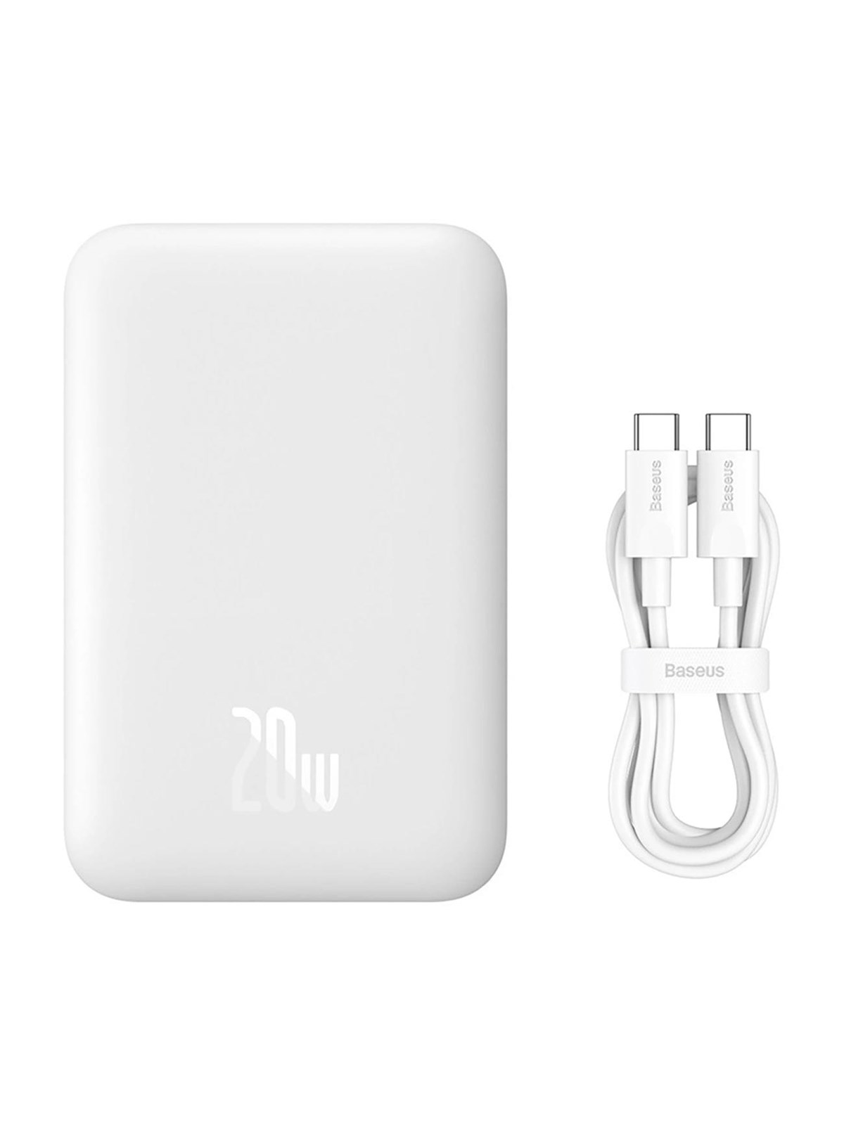 Baseus Magnetic Mini Air PPCXM06A 6000mAh 20W Power Bank with Simple Series USB-C Cable - White Powerbank - Hvid - 6000 mAh
