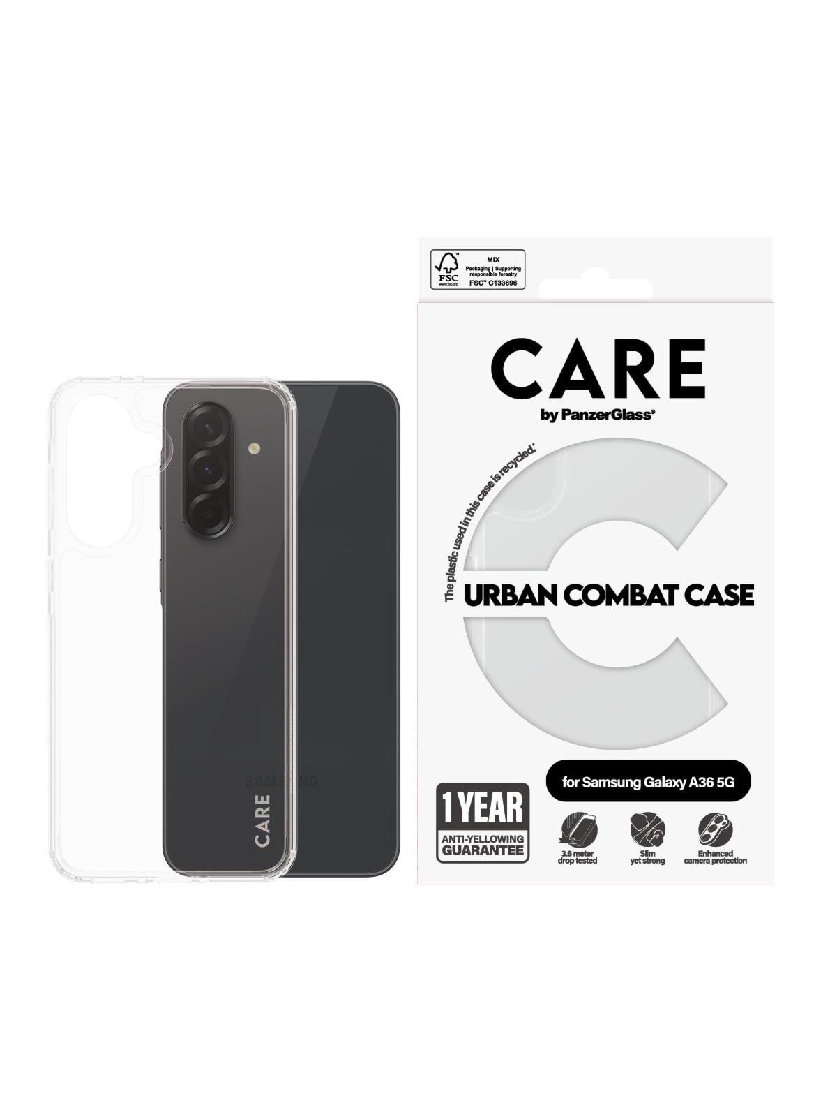 CARE by PanzerGlass Flagship Case Transparent Urban Combat w. Clear Frame Samsung Galaxy A36 5G