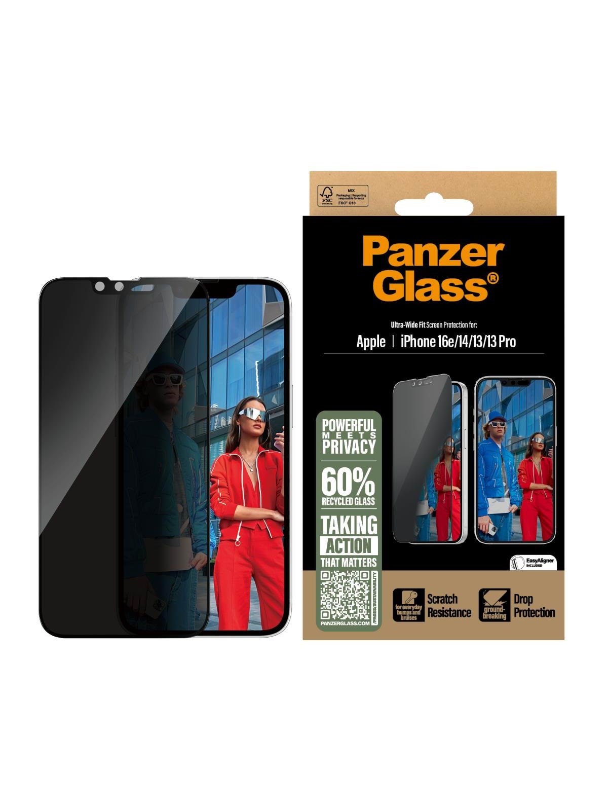 PanzerGlass Privacy Screen Protector iPhone 17e | 16e | 14 | 13 | 13 Pro | Ultra-Wide Fit w. EasyAligner